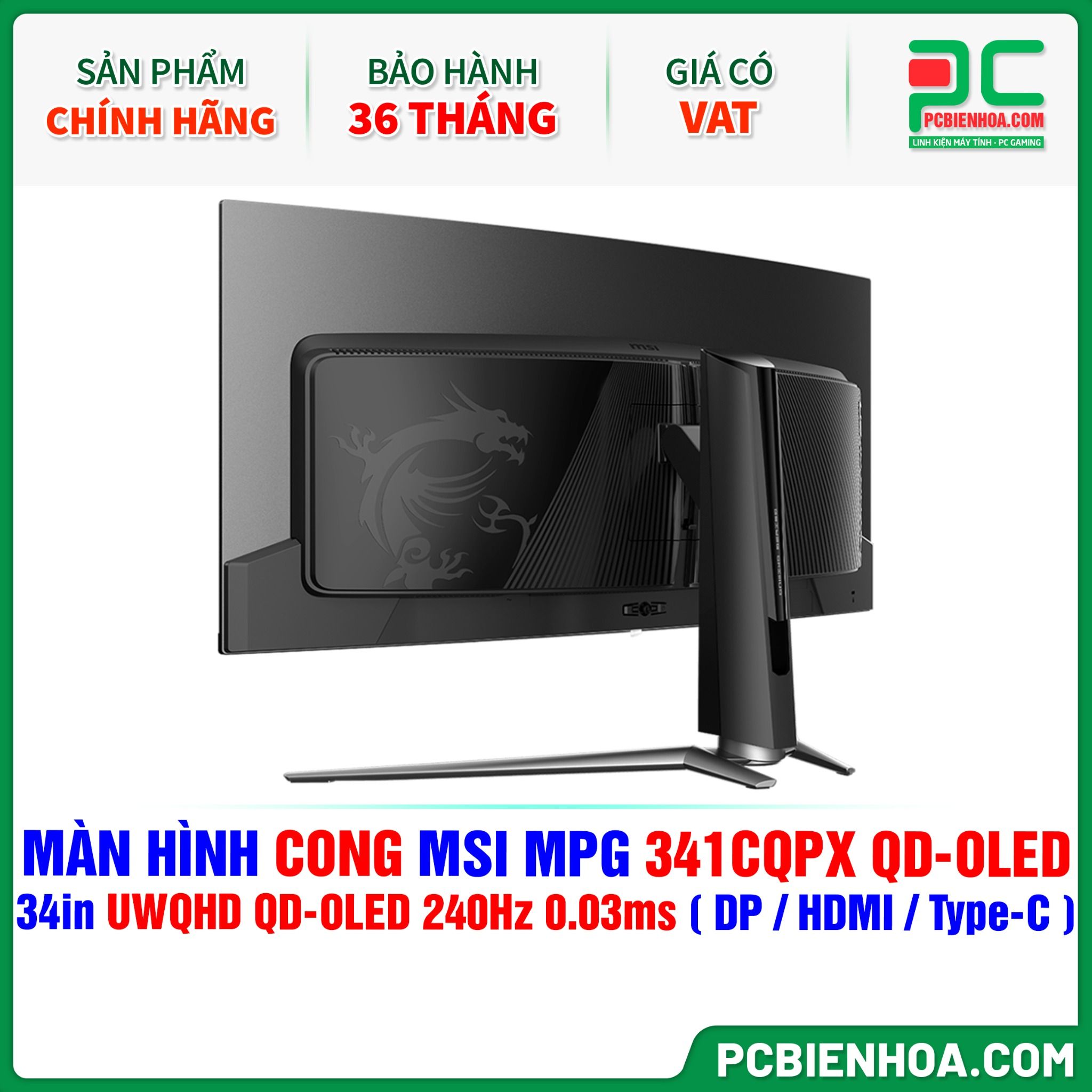 MÀN HÌNH CONG MSI MPG 341CQPX QD-OLED - 34in UWQHD QD-OLED 240Hz 0.03ms ( DP / HDMI / USB Type-C )