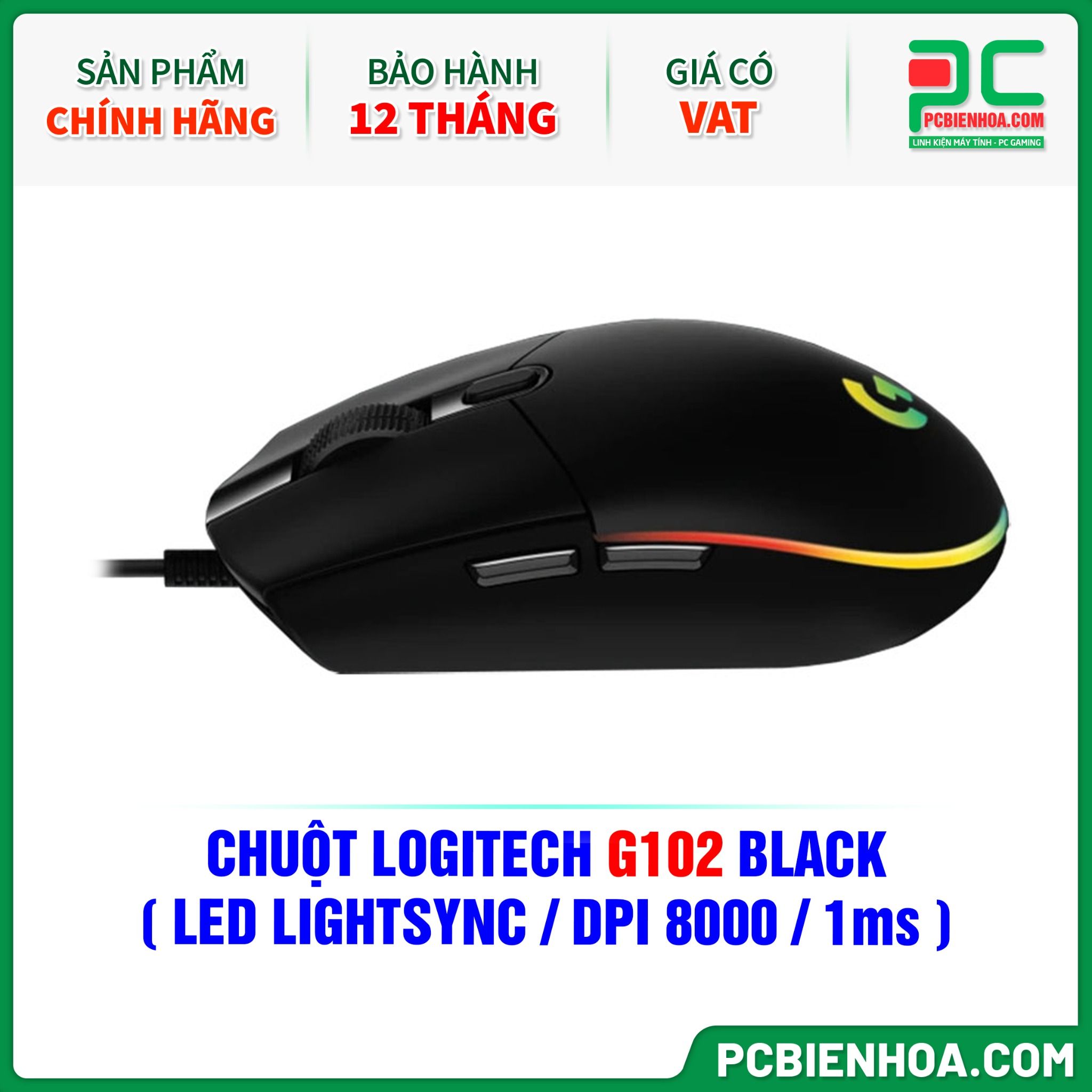 CHUỘT LOGITECH G102 BLACK ( LED LIGHTSYNC / DPI 8000 / 1ms )