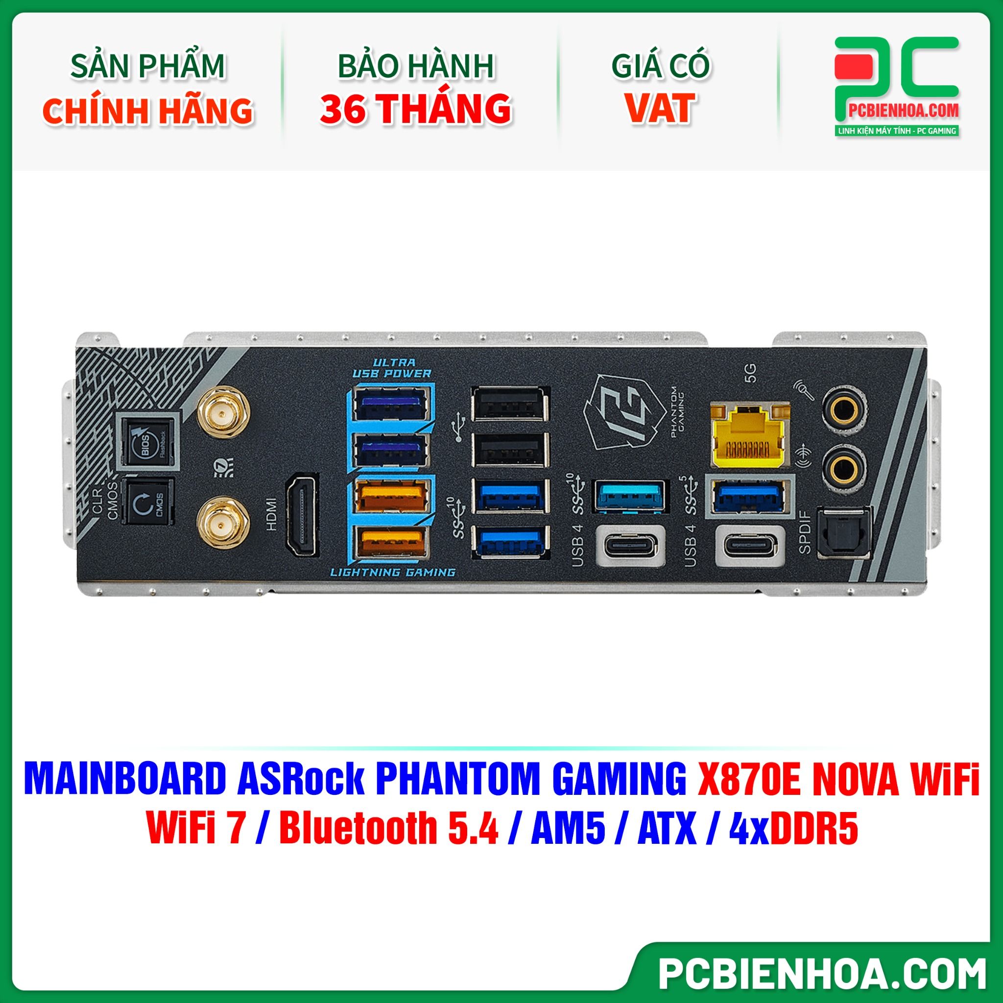 DDR5 - MAINBOARD ASRock PHANTOM GAMING X870E NOVA WiFi ( WiFi 7 / Bluetooth 5.4 / AM5 / ATX / 4xDDR5 )