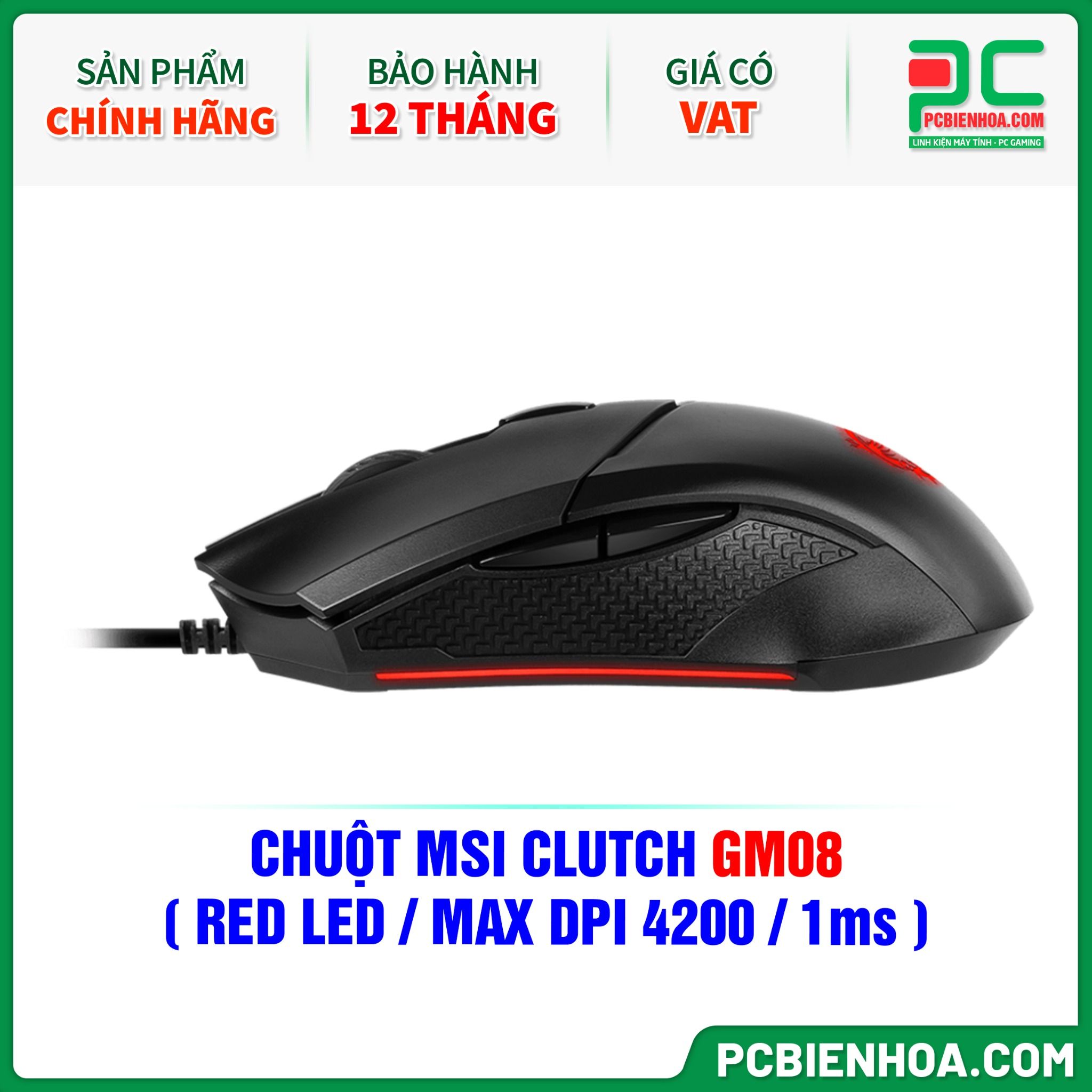 CHUỘT MSI CLUTCH GM08 ( RED LED / MAX DPI 4200 / 1ms )