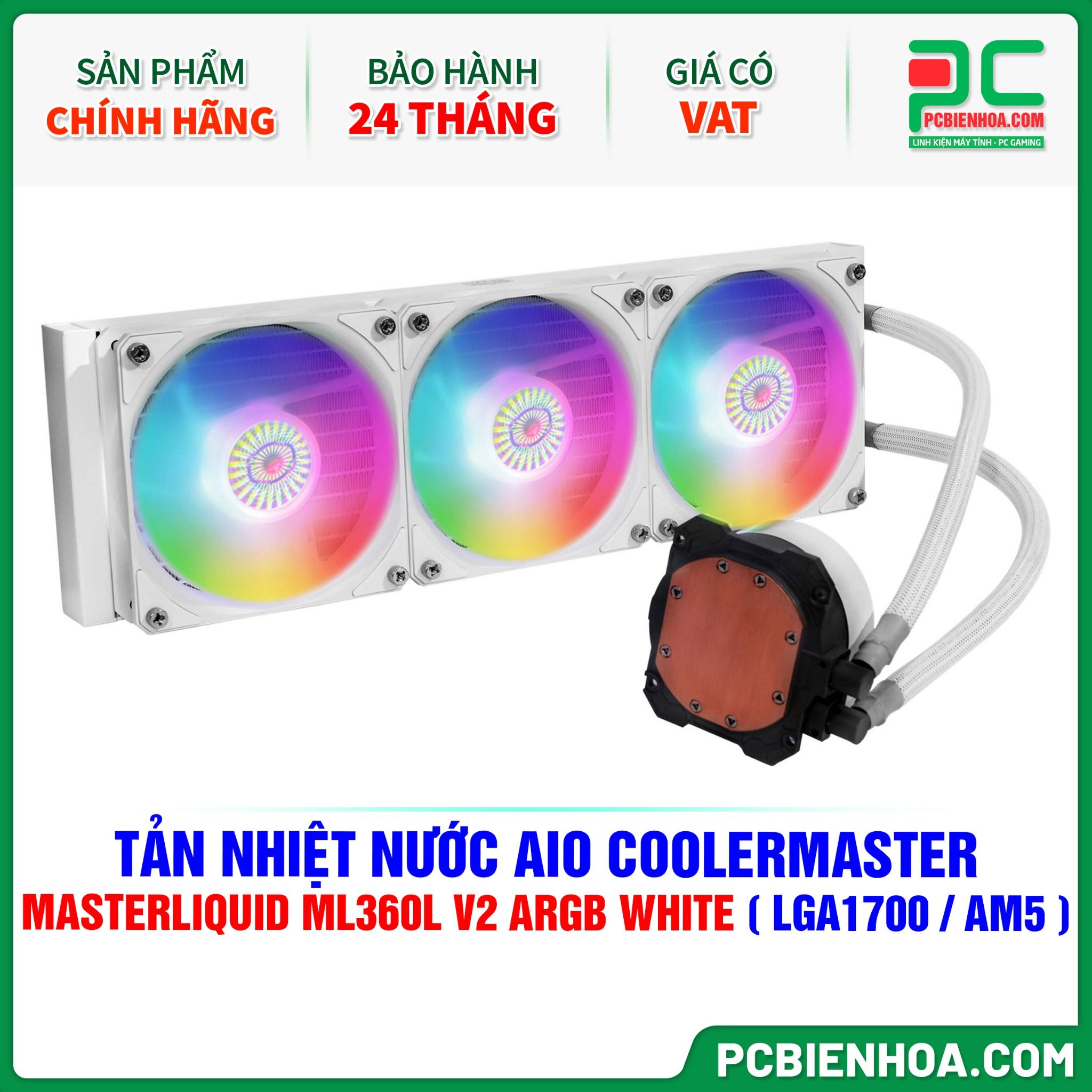 TẢN NHIỆT NƯỚC AIO COOLER MASTER MASTERLIQUID ML360L V2 ARGB WHITE EDITION ( HỖ TRỢ SOCKET LGA1700 / AM5 )