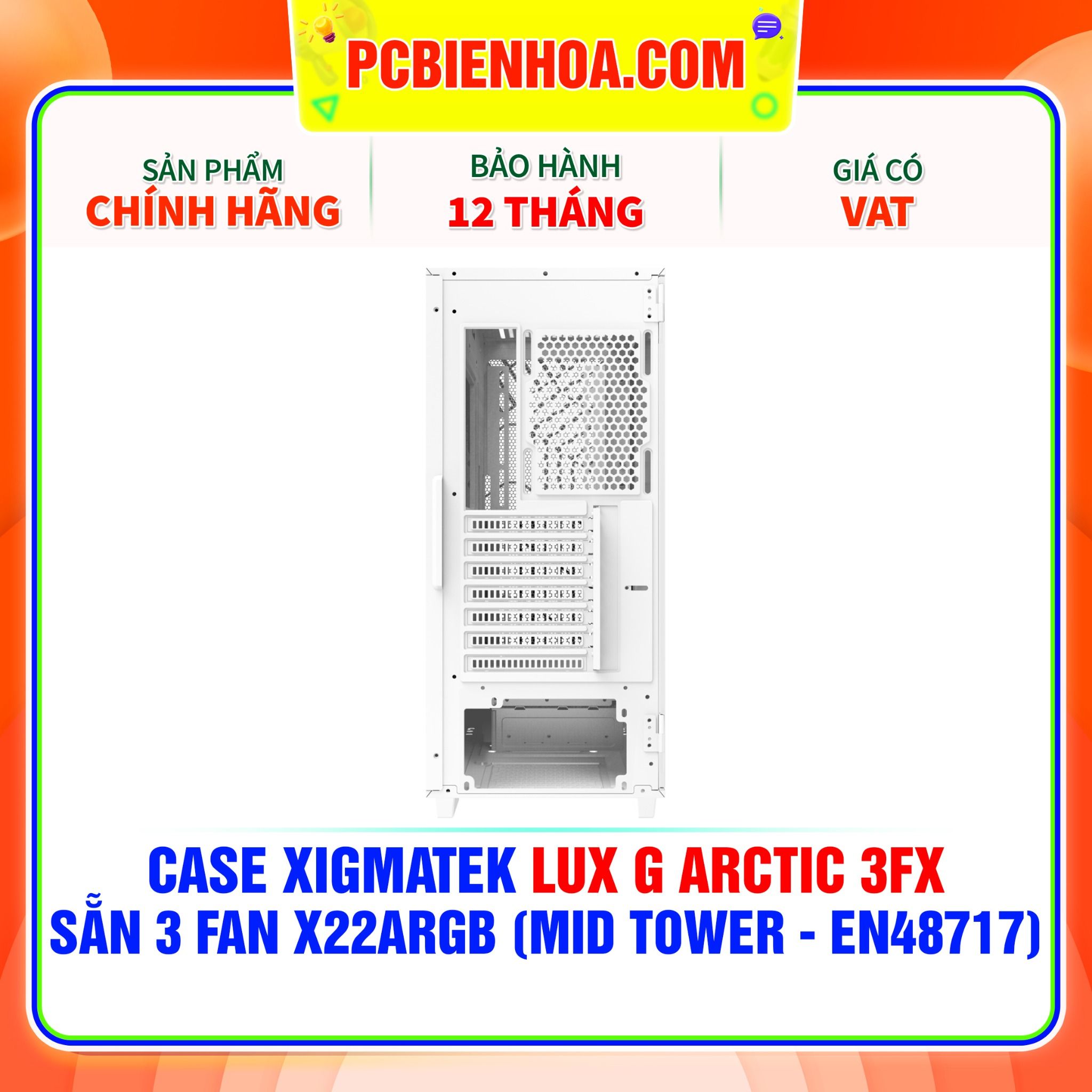  CASE XIGMATEK LUX G ARCTIC 3FX - SẴN 3 FAN X22ARGB ( MID TOWER - EN48717 ) 