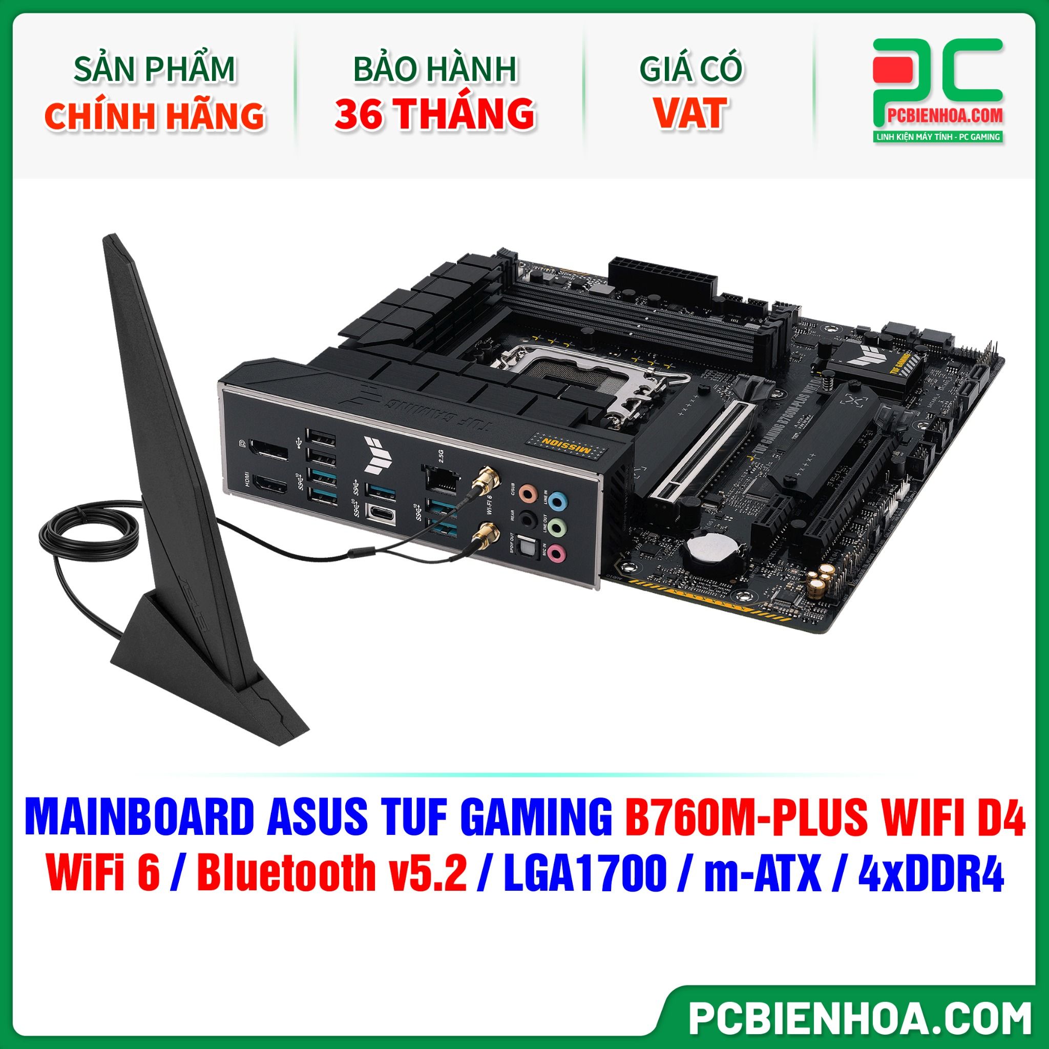 MAINBOARD ASUS TUF GAMING B760M-PLUS WIFI D4 ( WiFi 6 / Bluetooth v5.2 / LGA1700 / m-ATX / 4xDDR4 )