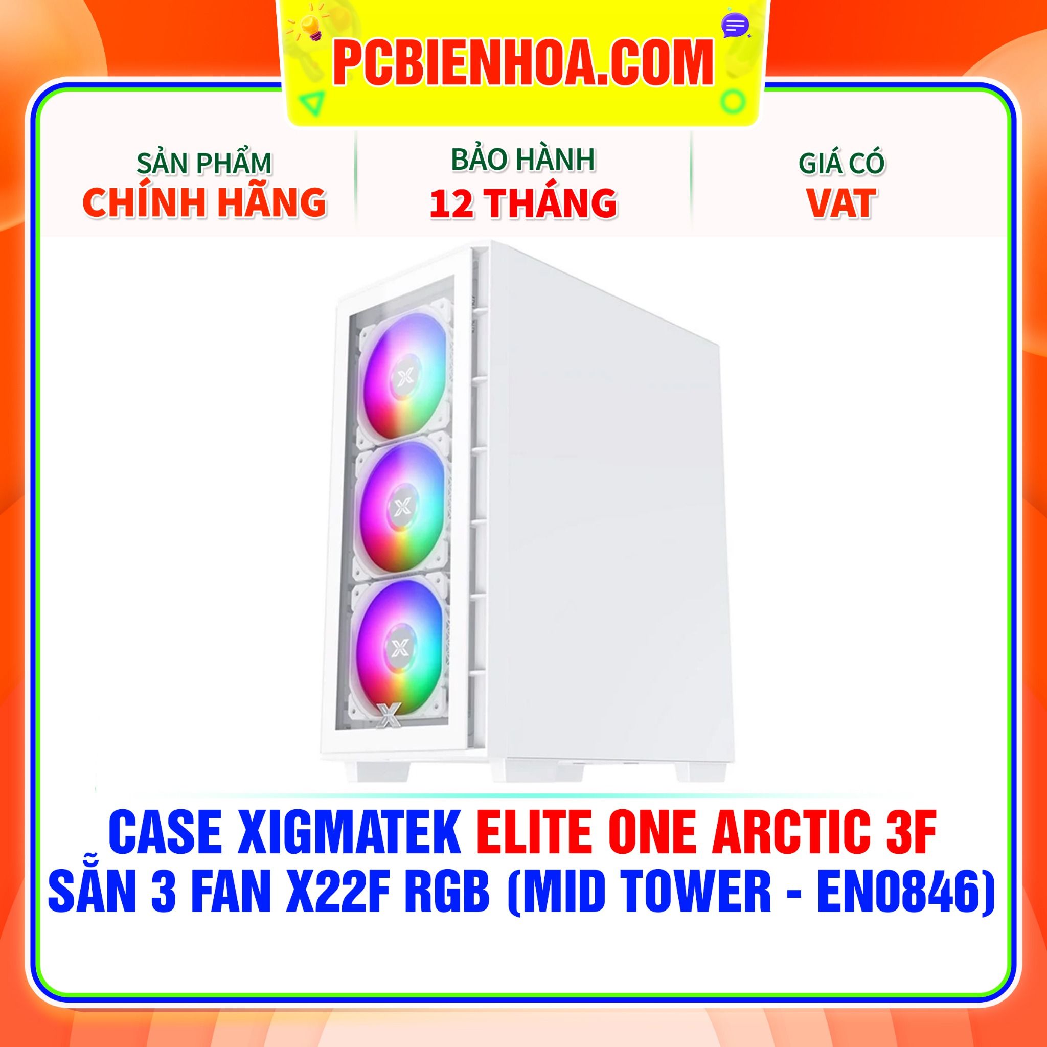  CASE XIGMATEK ELITE ONE ARCTIC 3F - SẴN 3 FAN X22F RGB ( MID TOWER - EN0846 ) 