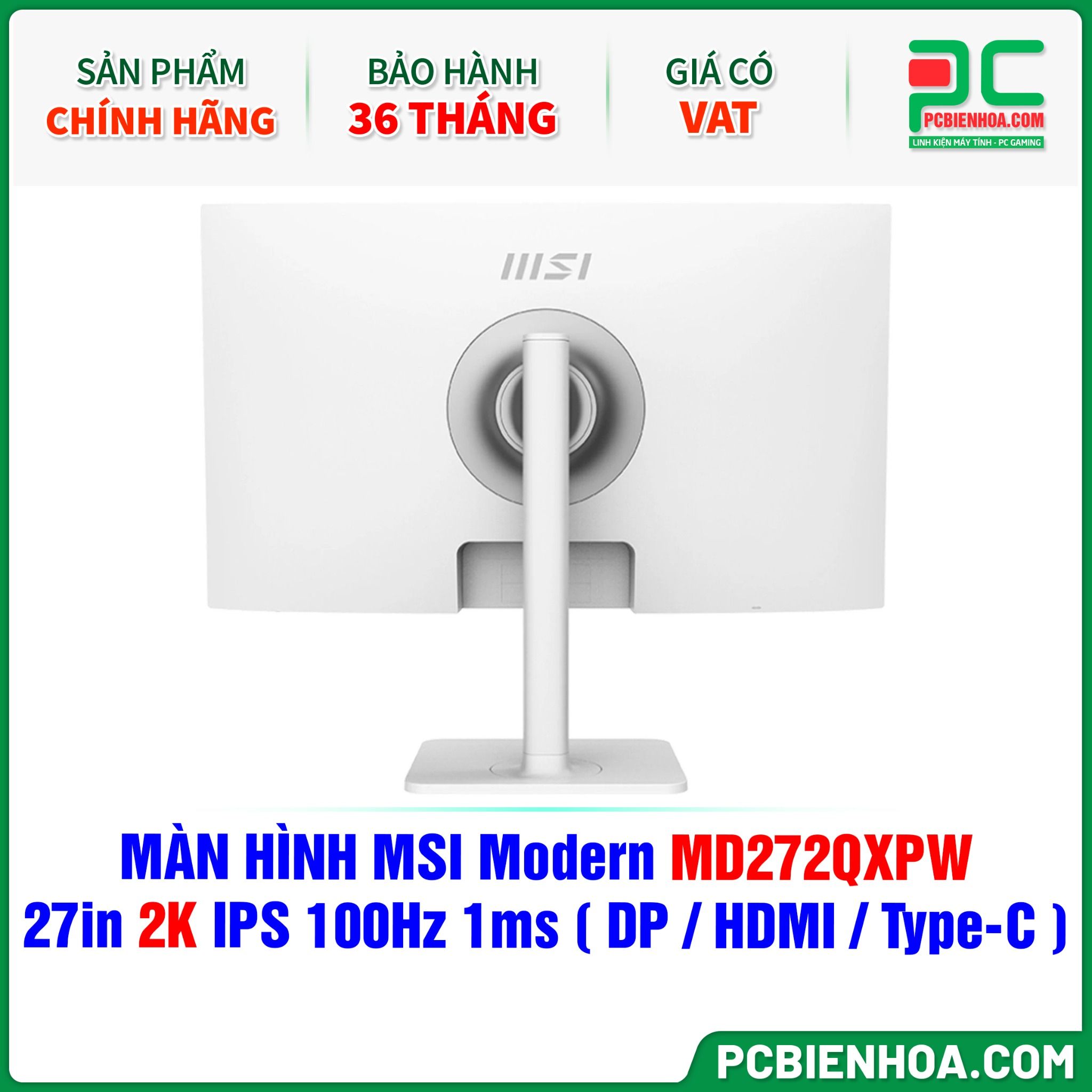 MÀN HÌNH MSI Modern MD272QXPW TRẮNG - 27in 2K IPS 100Hz 1ms ( DP / HDMI / Type-C )