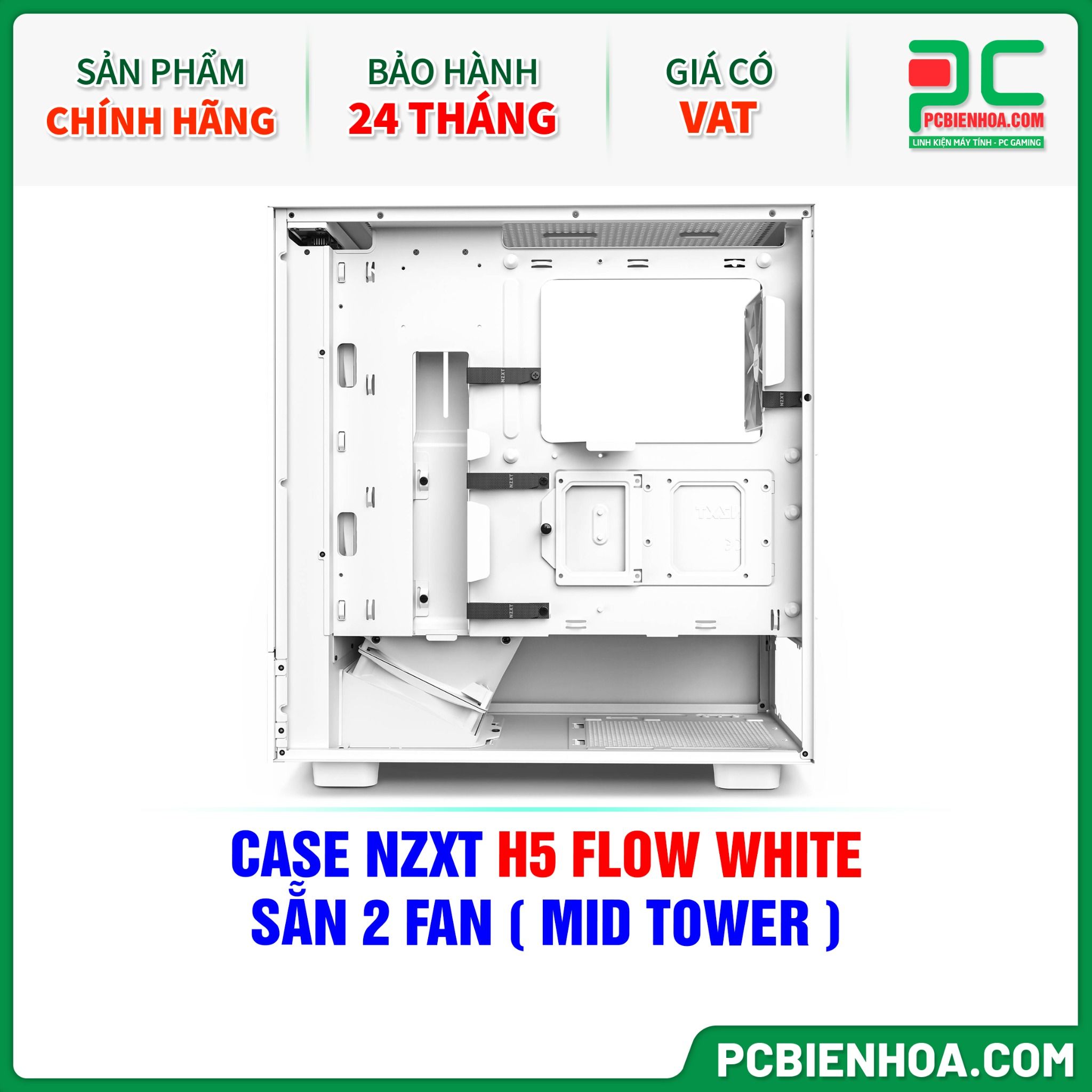 CASE NZXT H5 FLOW WHITE - SẴN 2 FAN ( MID TOWER )