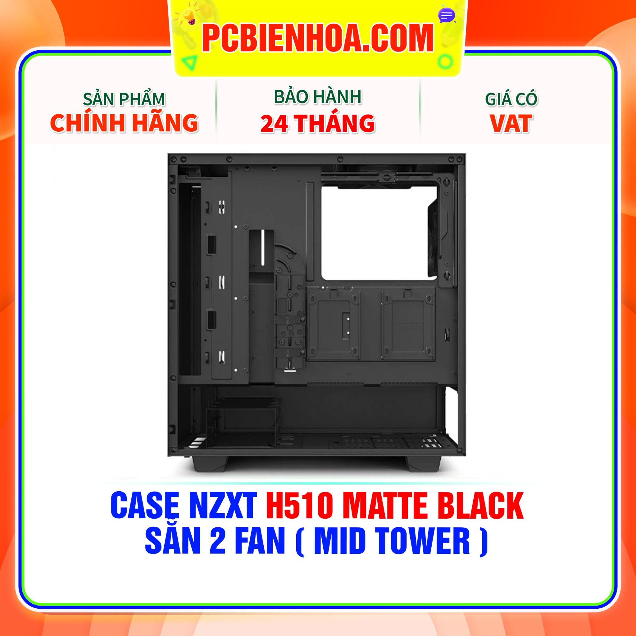  CASE NZXT H510 MATTE BLACK - SẴN 2 FAN ( MID TOWER ) 