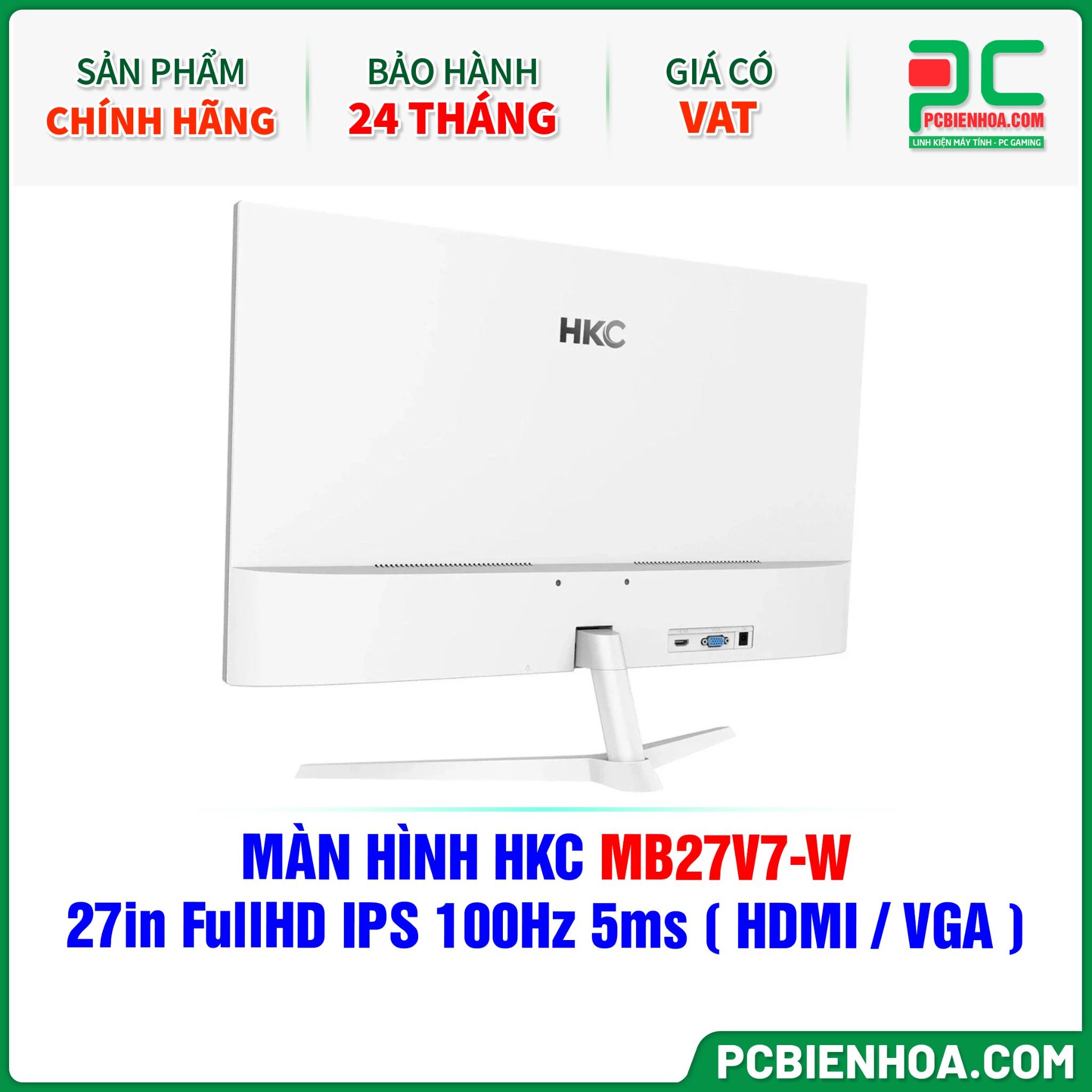MÀN HÌNH HKC MB27V7-W MÀU TRẮNG - 27in FullHD IPS 100Hz 5ms ( HDMI / VGA )