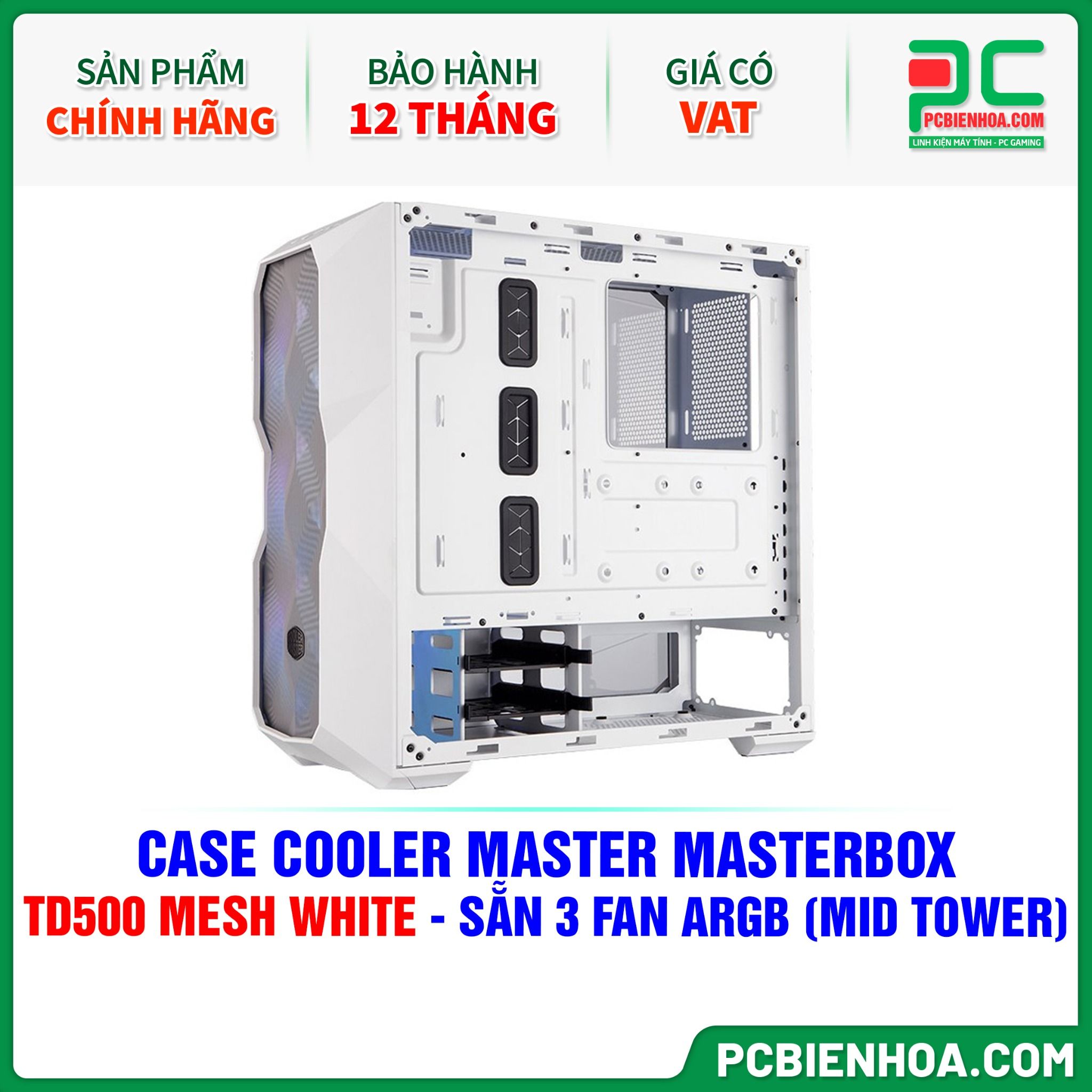 THANH LÝ - CASE COOLER MASTER MASTERBOX TD500 MESH WHITE - SẴN 3 FAN ARGB ( MID TOWER )