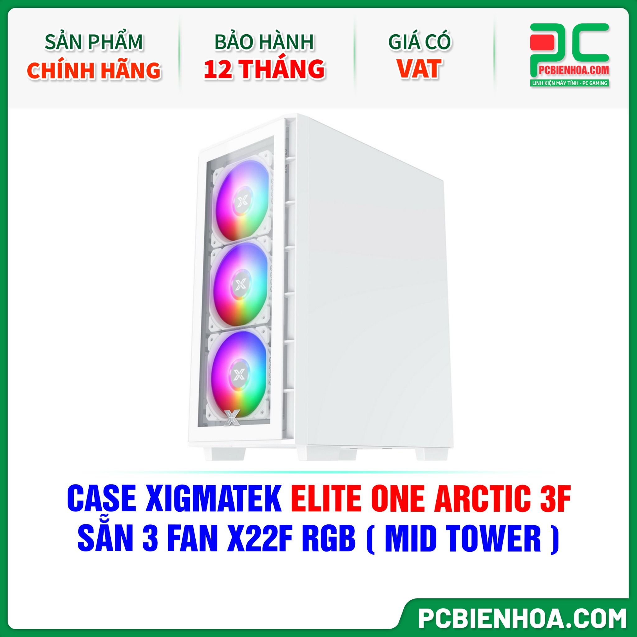 THANH LÝ - CASE XIGMATEK ELITE ONE ARCTIC 3F - SẴN 3 FAN X22F RGB ( MID TOWER - EN0846 )