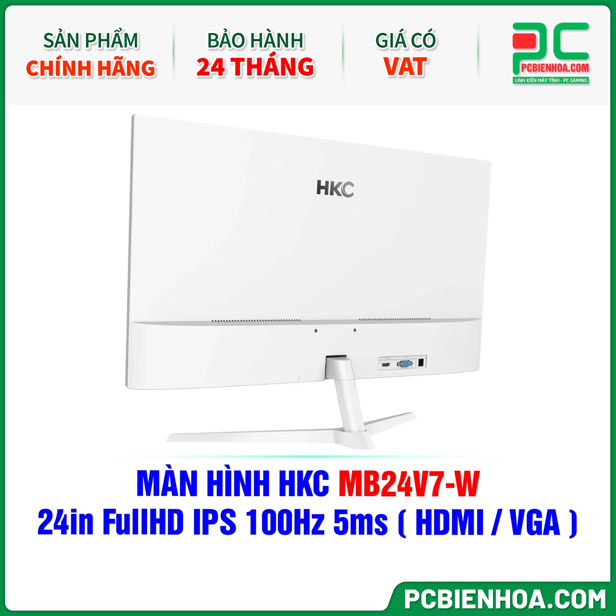 MÀN HÌNH HKC MB24V7-W MÀU TRẮNG - 24in FullHD IPS 100Hz 5ms ( HDMI / VGA )