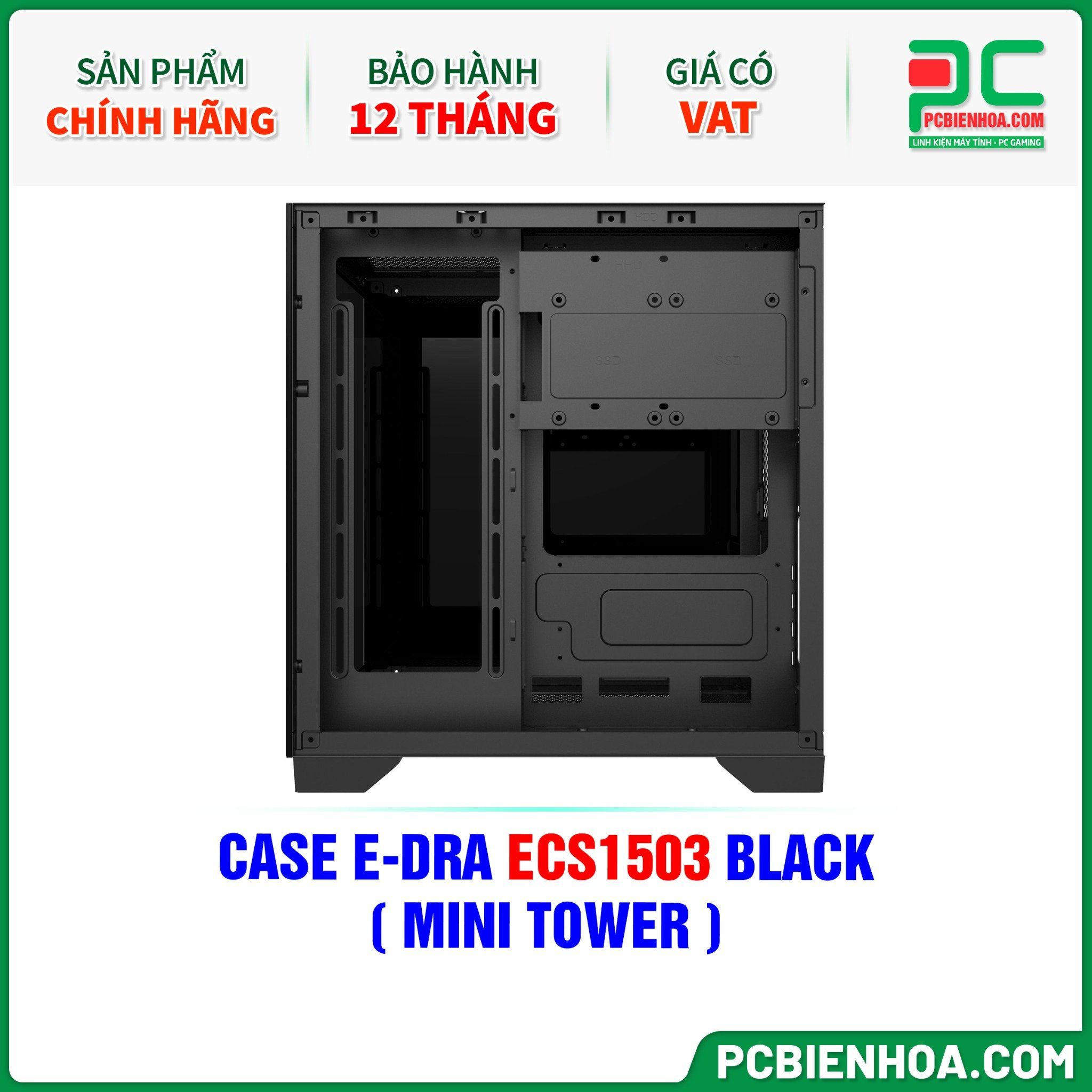 CASE E-DRA ECS1503 BLACK - CHƯA KÈM FAN ( MINI TOWER )