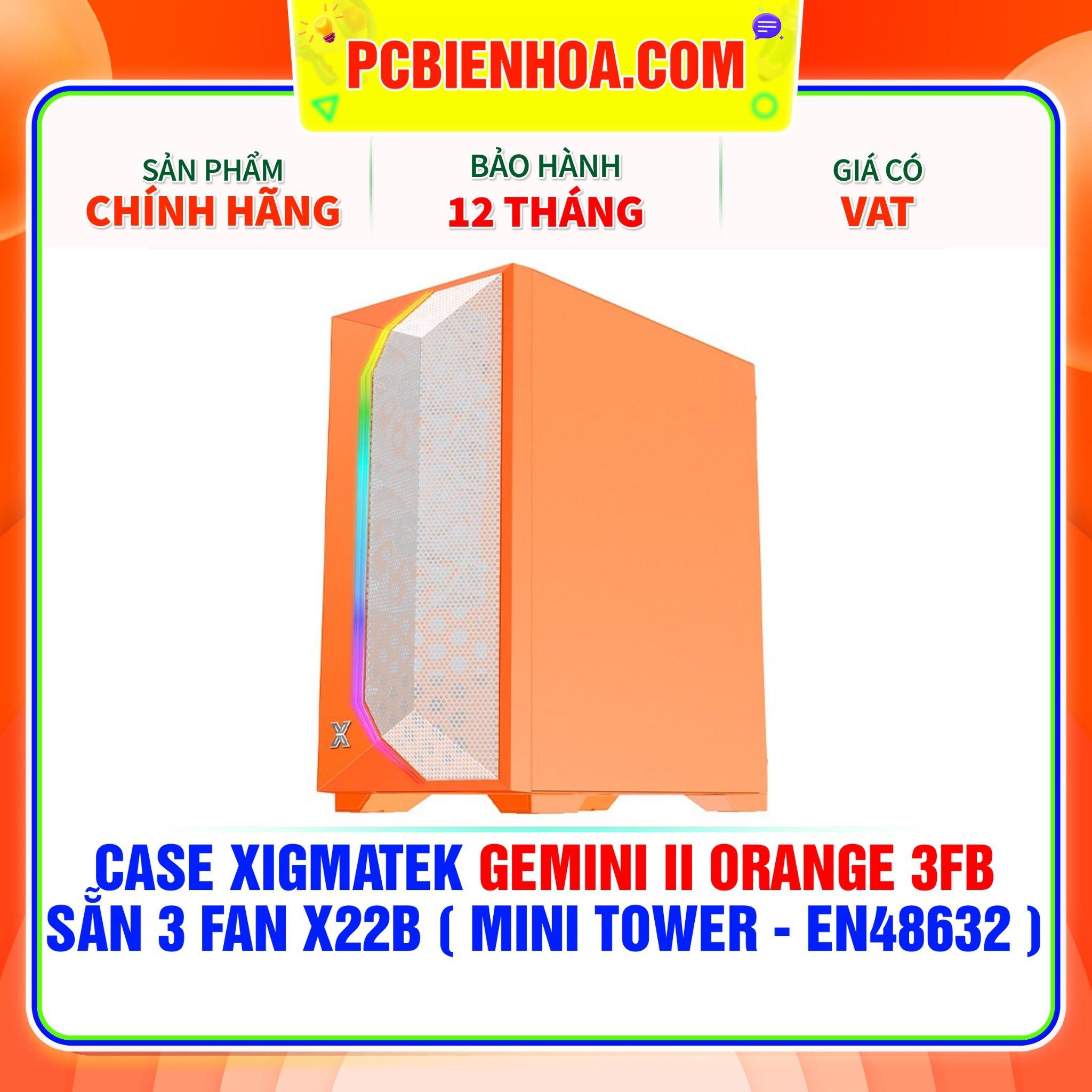  CASE XIGMATEK GEMINI II ORANGE 3FB - SẴN 3 FAN X22B ( MINI TOWER - EN48632 ) 