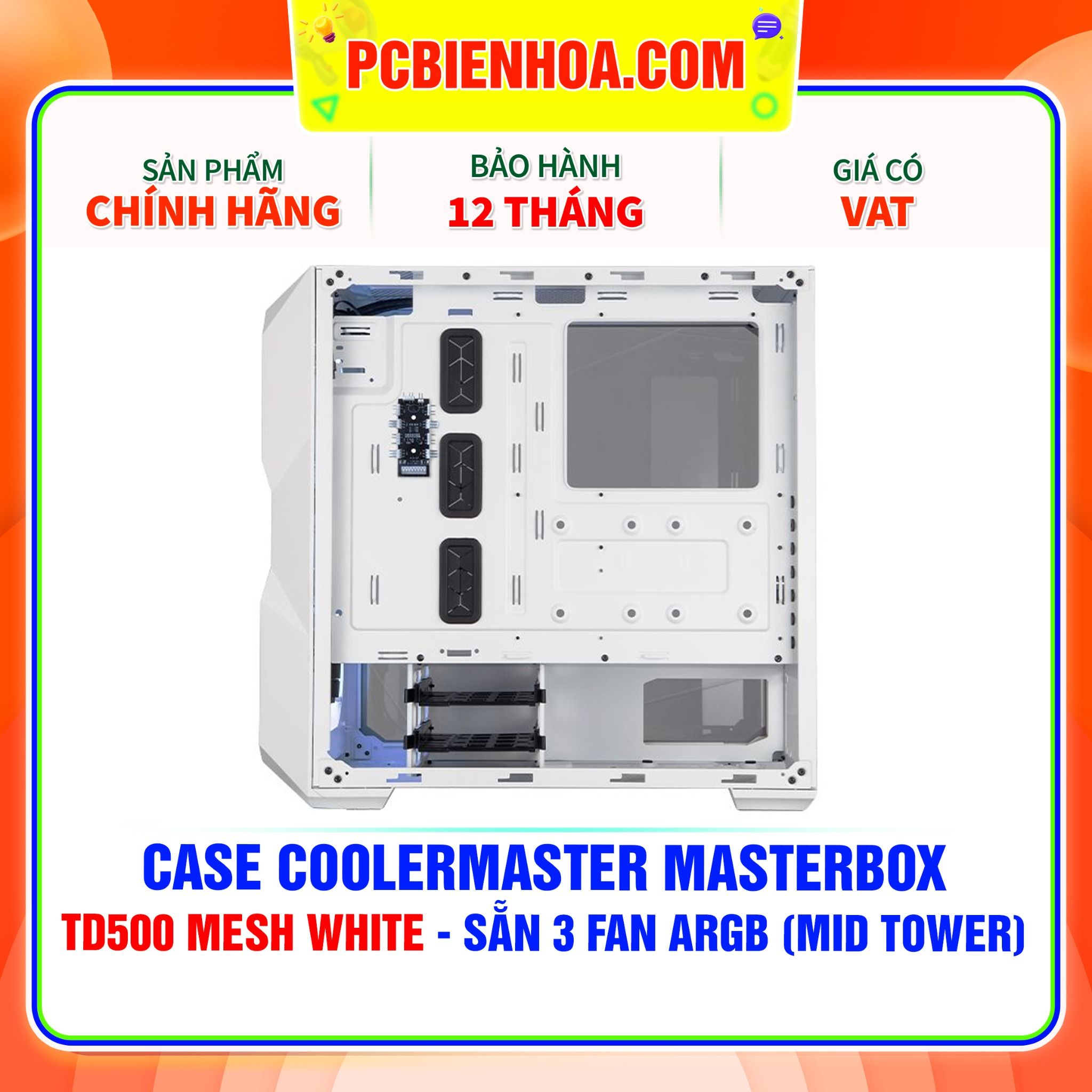  CASE COOLERMASTER MASTERBOX TD500 MESH WHITE - SẴN 3 FAN ARGB (MID TOWER) 