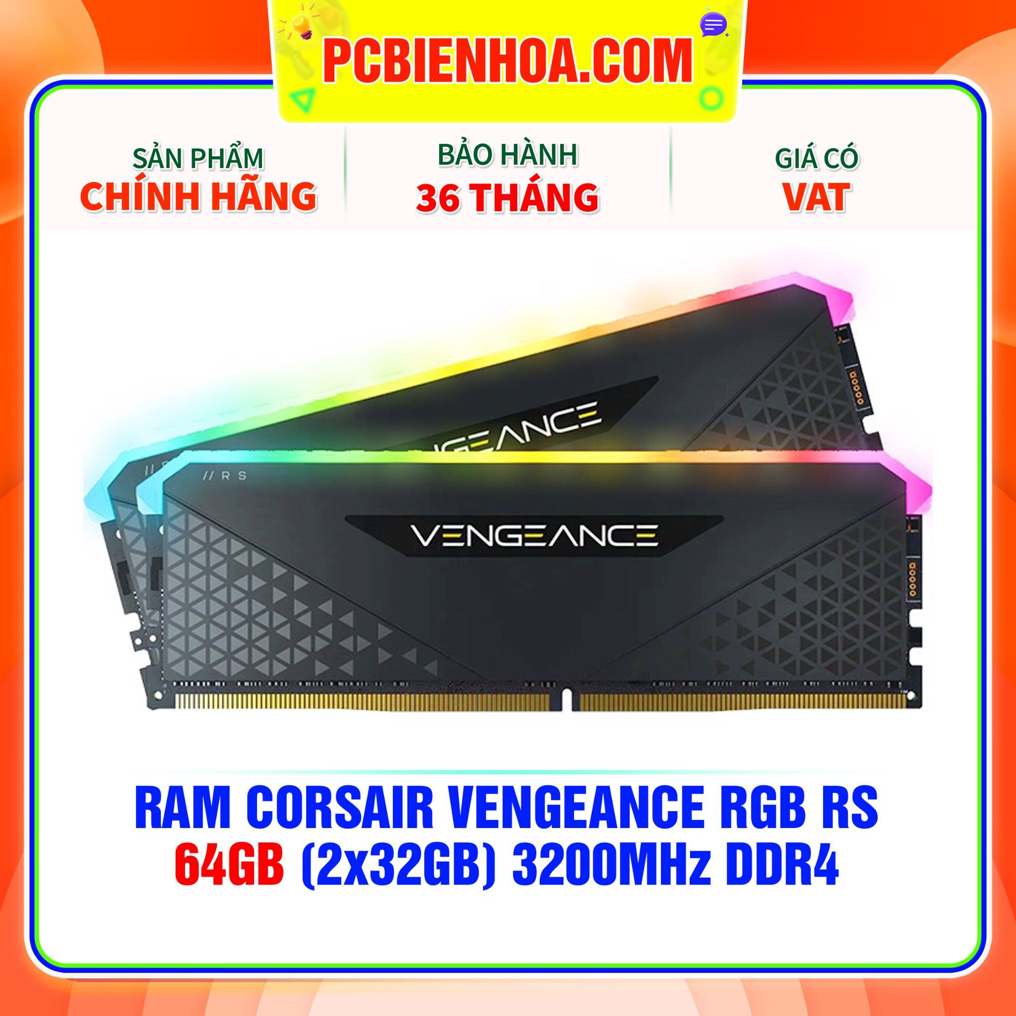  RAM CORSAIR VENGEANCE RGB RS 64GB (2x32GB) 3200MHz DDR4 (CMG64GX4M2E3200C16) 