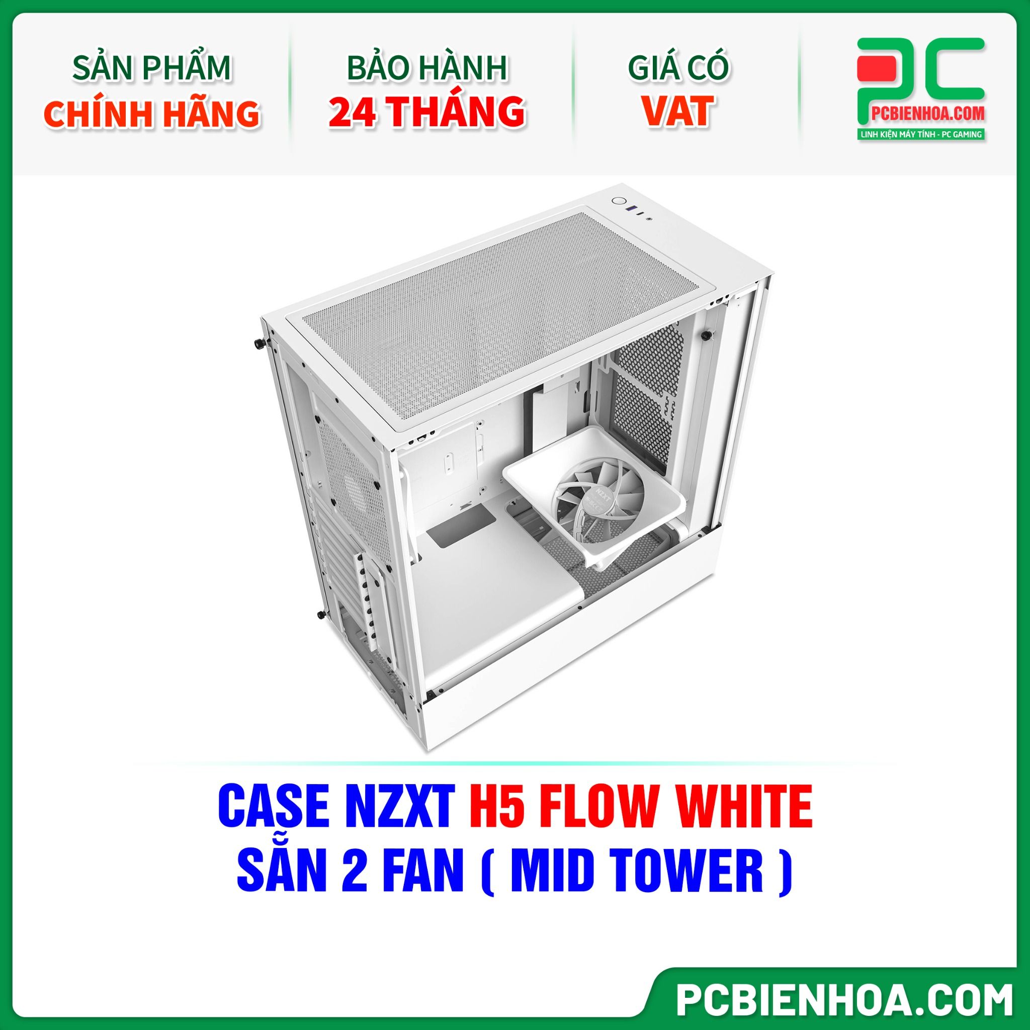 CASE NZXT H5 FLOW WHITE - SẴN 2 FAN ( MID TOWER )