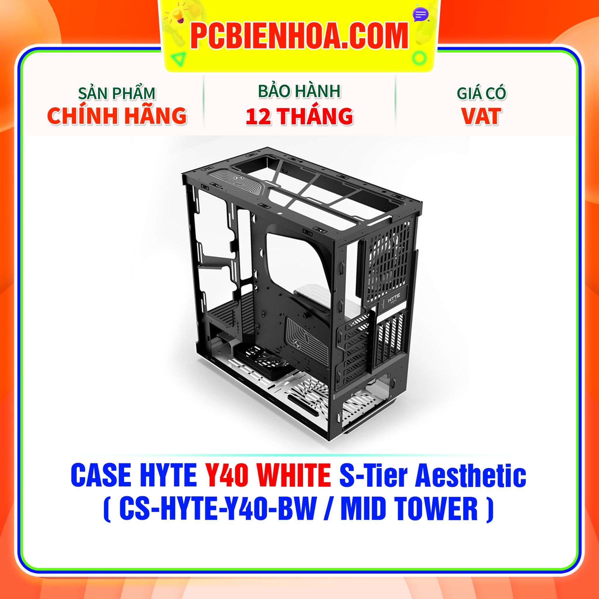  CASE HYTE Y40 WHITE S-Tier Aesthetic - SẴN DÂY RISER PCIe 4.0 & 2 FAN 12CM ( CS-HYTE-Y40-BW / MID TOWER ) 