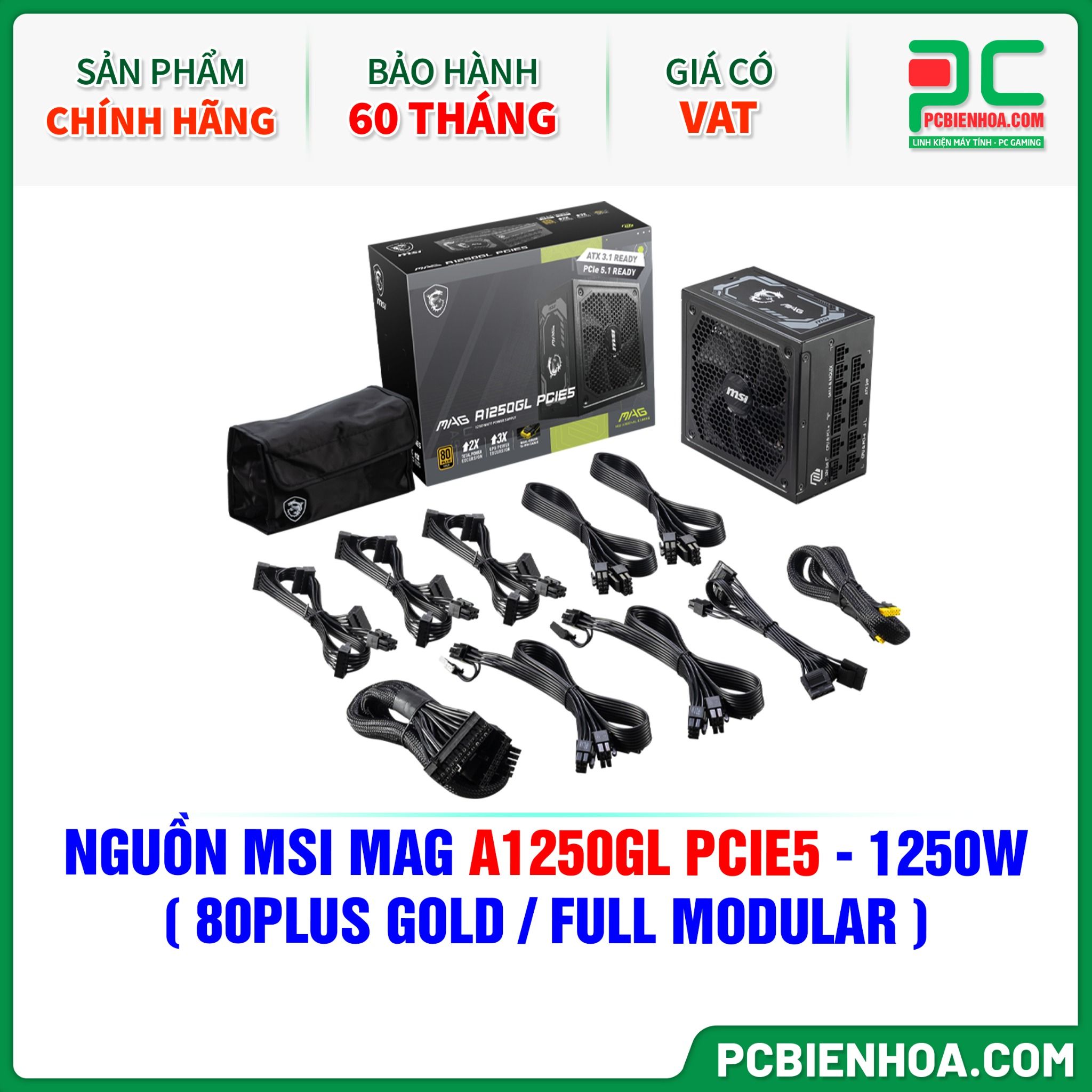 NGUỒN MSI MAG A1250GL PCIE5 - 1250W ( 80PLUS GOLD / FULL MODULAR )