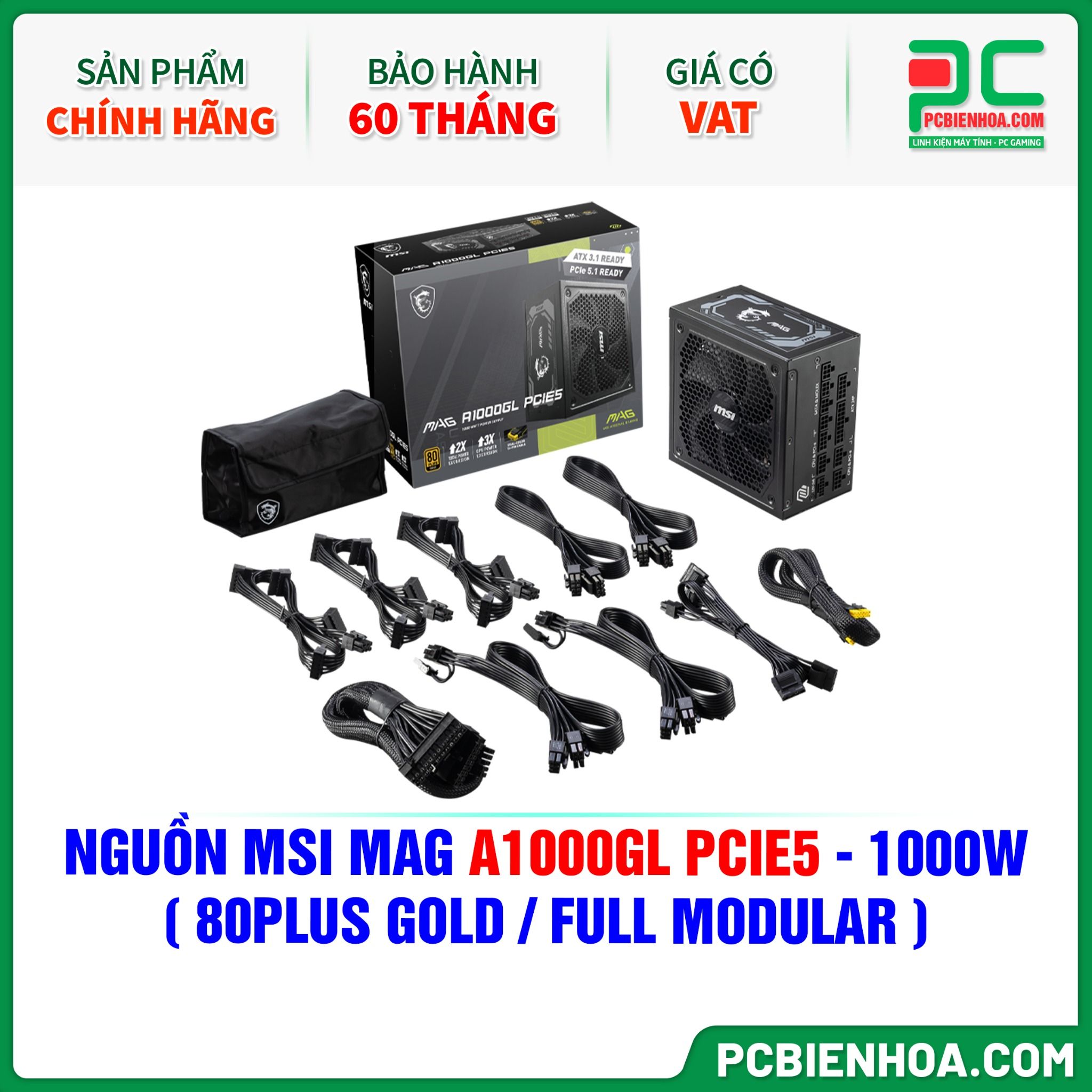 NGUỒN MSI MAG A1000GL PCIE5 - 1000W ( 80PLUS GOLD / FULL MODULAR )