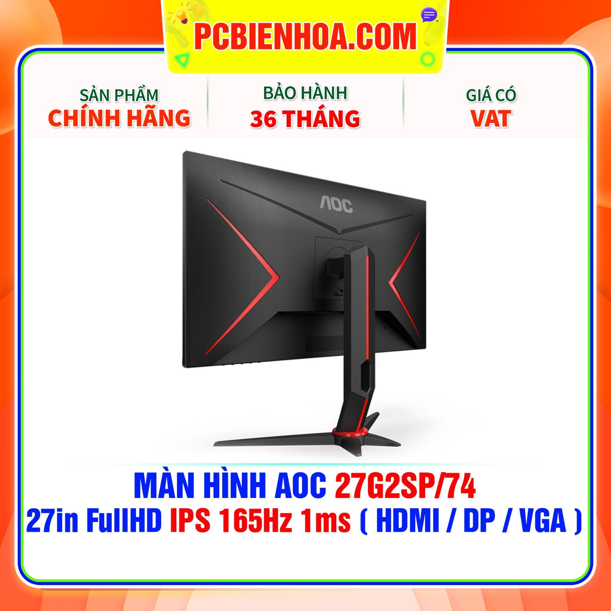  MÀN HÌNH AOC 27G2SP/74 27in FullHD IPS 165Hz 1ms ( HDMI / DP / VGA ) 