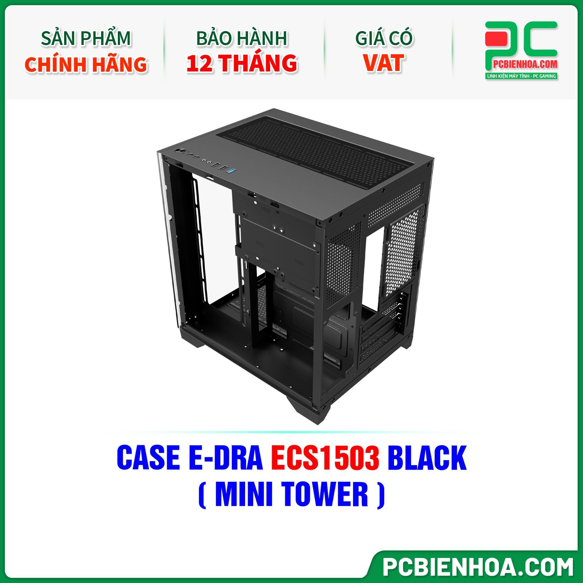 CASE E-DRA ECS1503 BLACK - CHƯA KÈM FAN ( MINI TOWER )