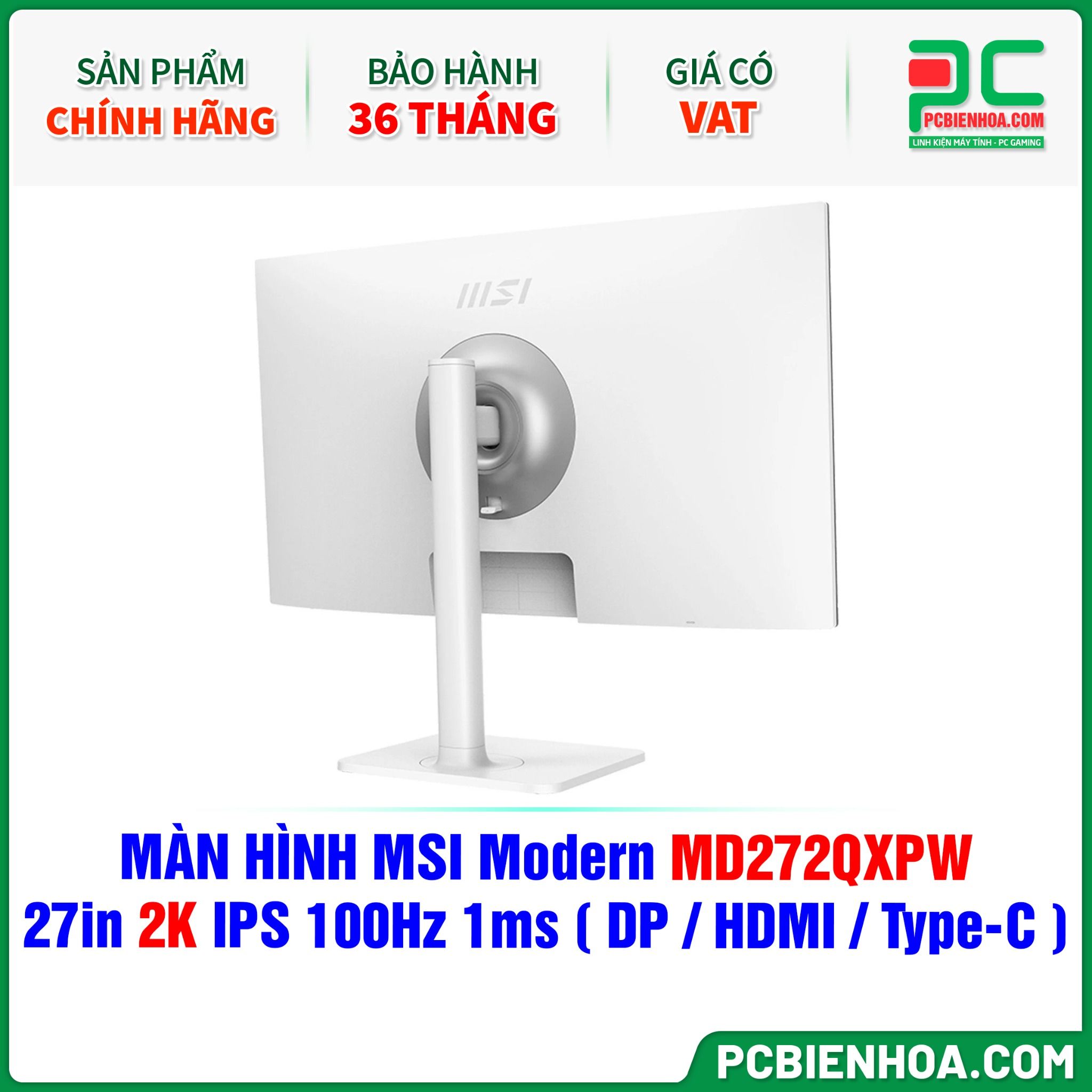 MÀN HÌNH MSI Modern MD272QXPW TRẮNG - 27in 2K IPS 100Hz 1ms ( DP / HDMI / Type-C )