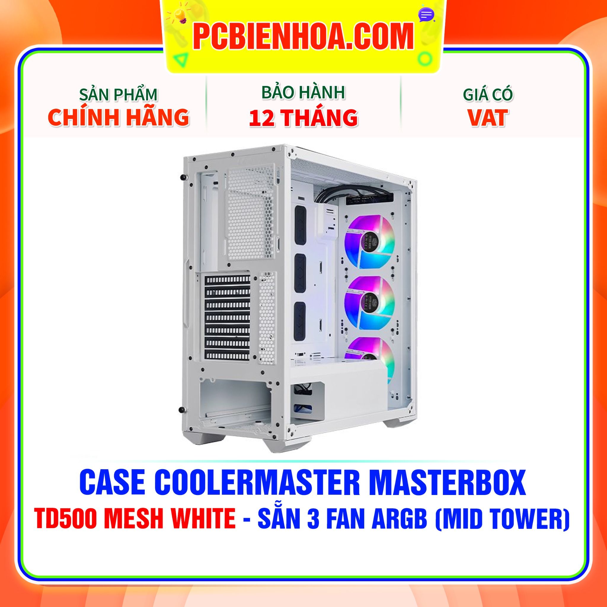  CASE COOLERMASTER MASTERBOX TD500 MESH WHITE - SẴN 3 FAN ARGB (MID TOWER) 