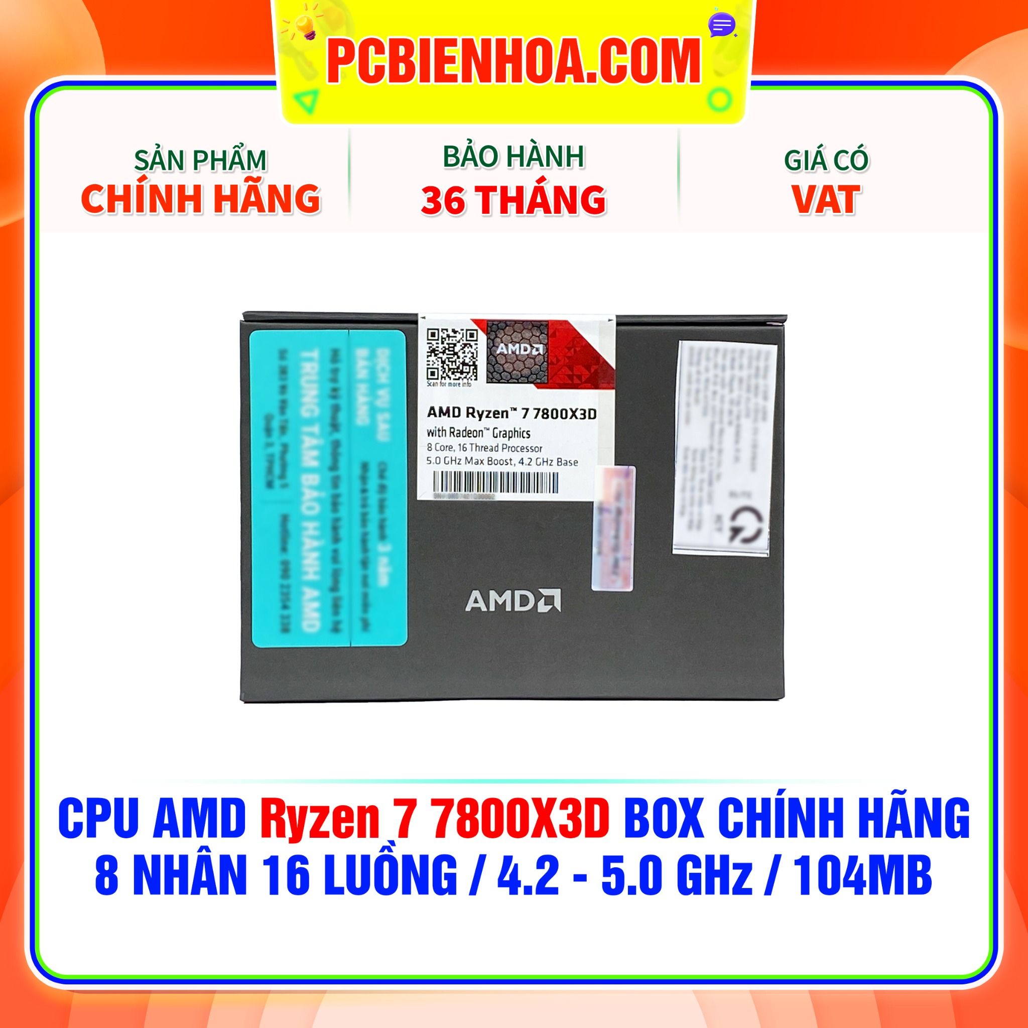  CPU AMD Ryzen 7 7800X3D BOX CHÍNH HÃNG ( 8 NHÂN 16 LUỒNG / 4.2 - 5.0 GHz / 104MB ) 