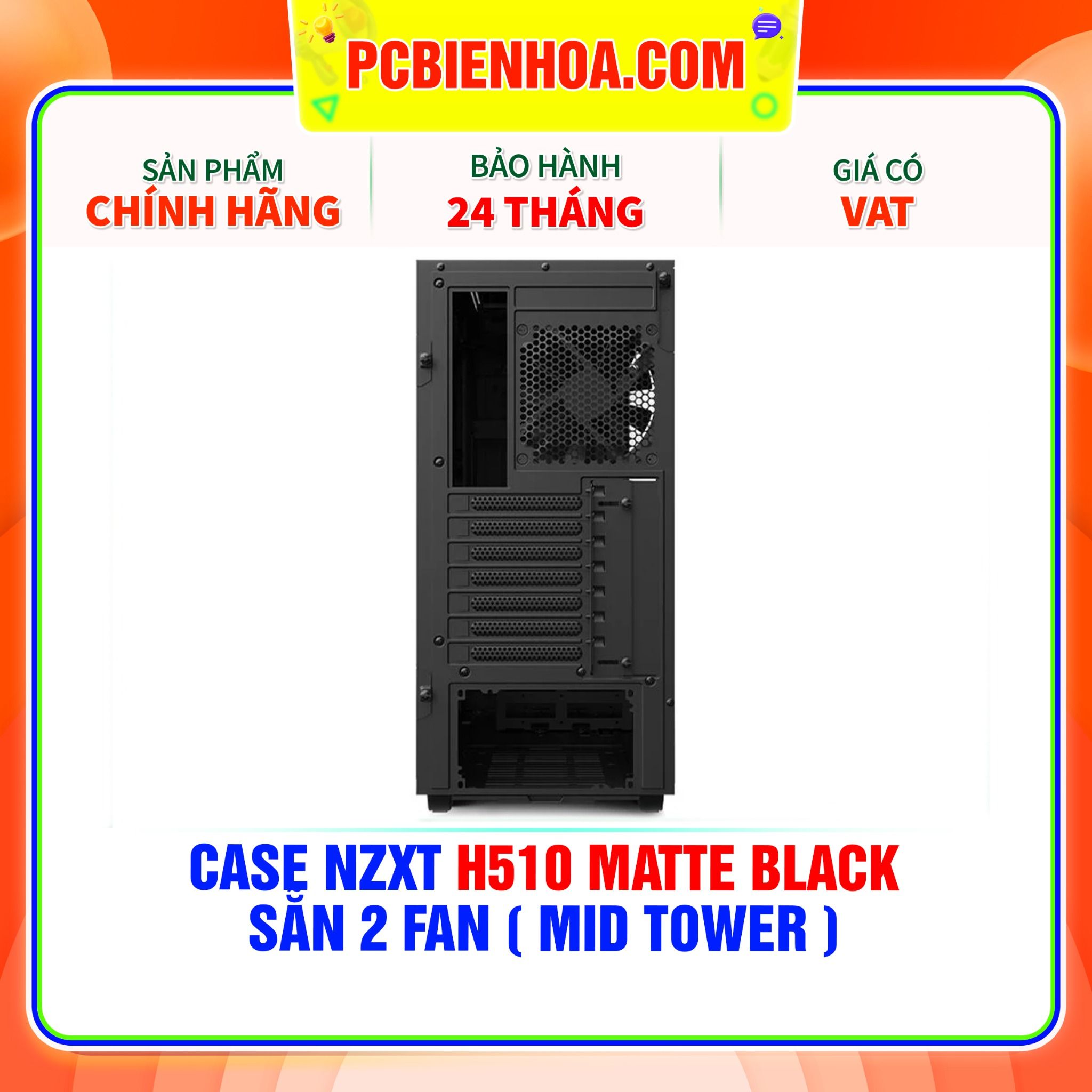  CASE NZXT H510 MATTE BLACK - SẴN 2 FAN ( MID TOWER ) 