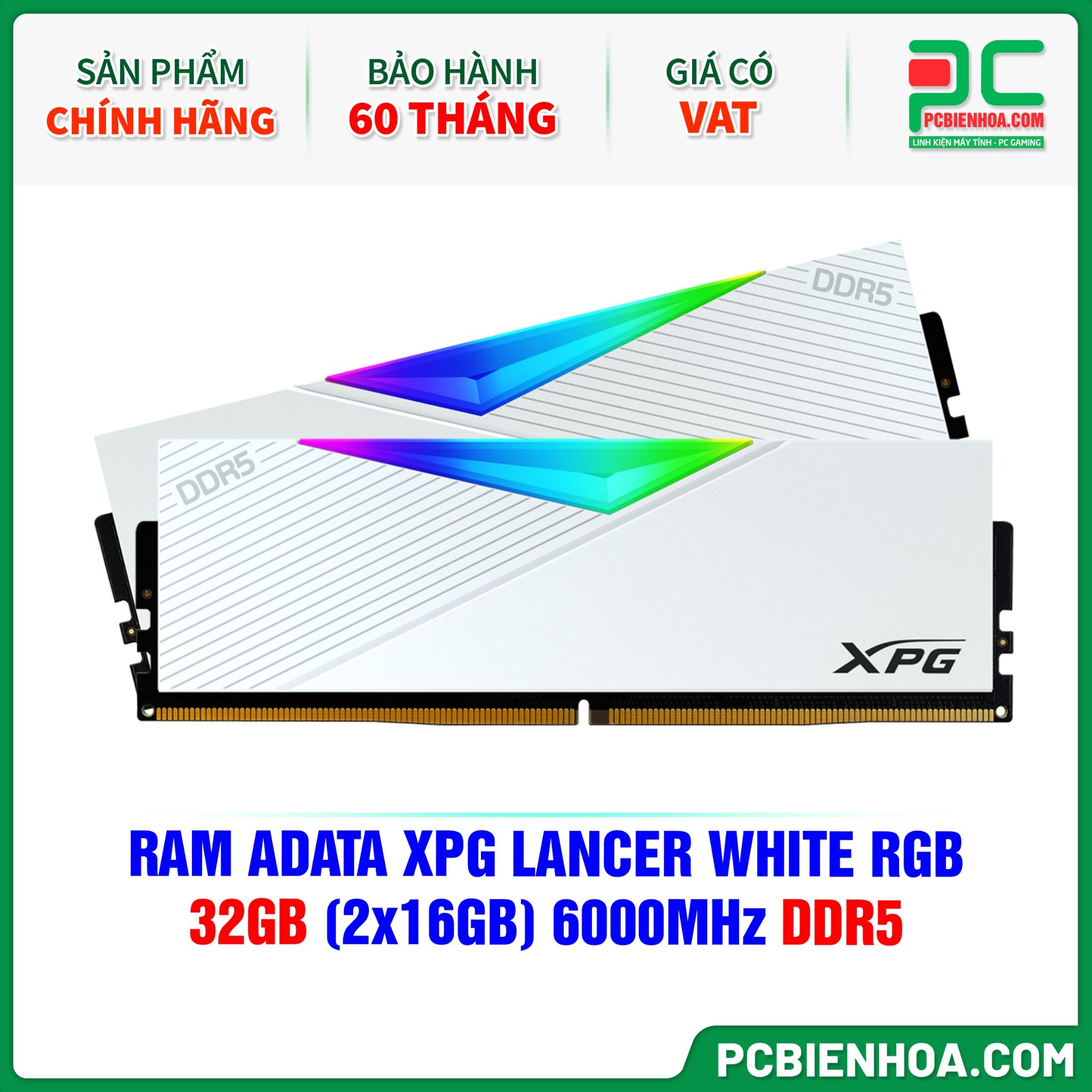 RAM ADATA XPG LANCER WHITE RGB - 32GB (2x16GB) 6000MHz DDR5