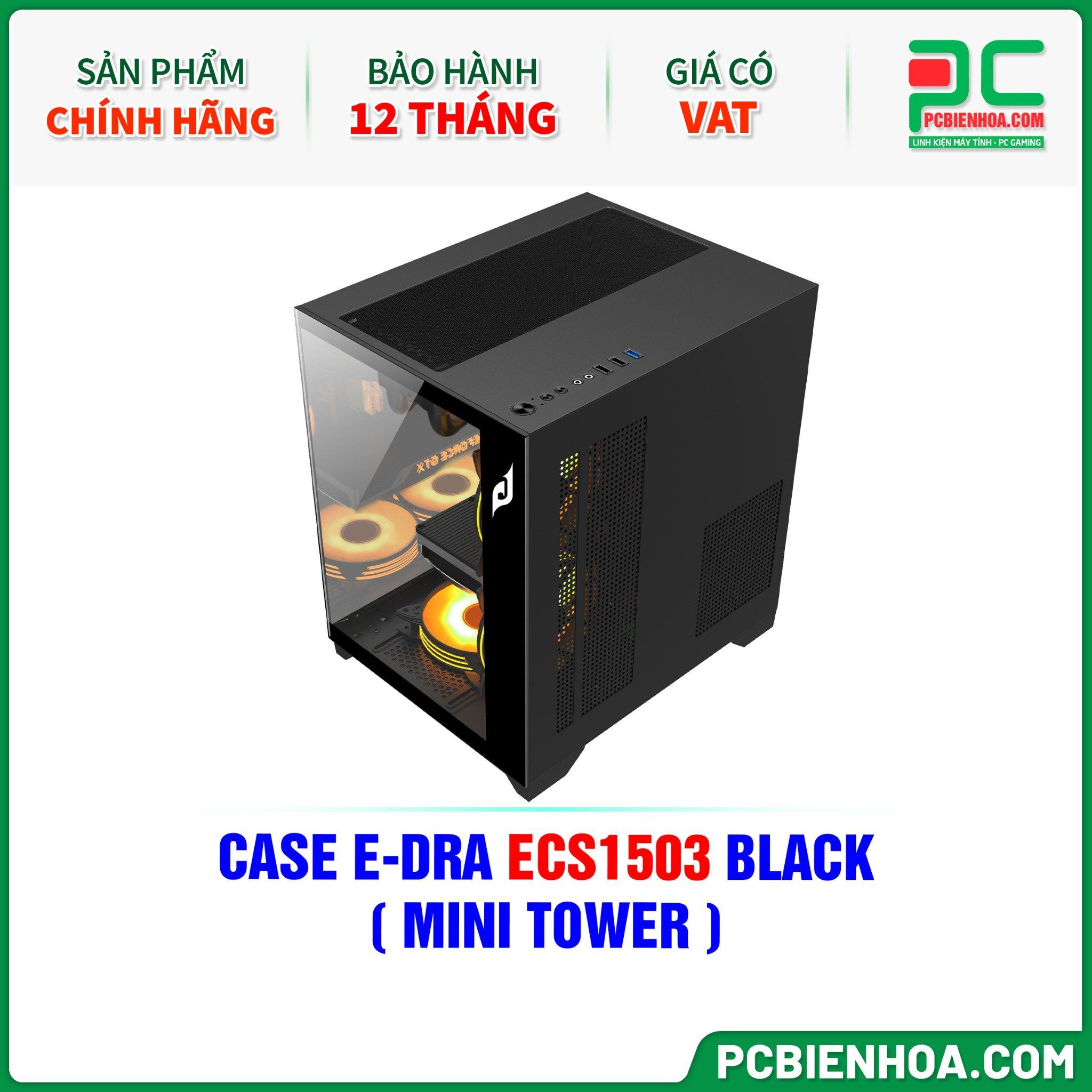 CASE E-DRA ECS1503 BLACK - CHƯA KÈM FAN ( MINI TOWER )