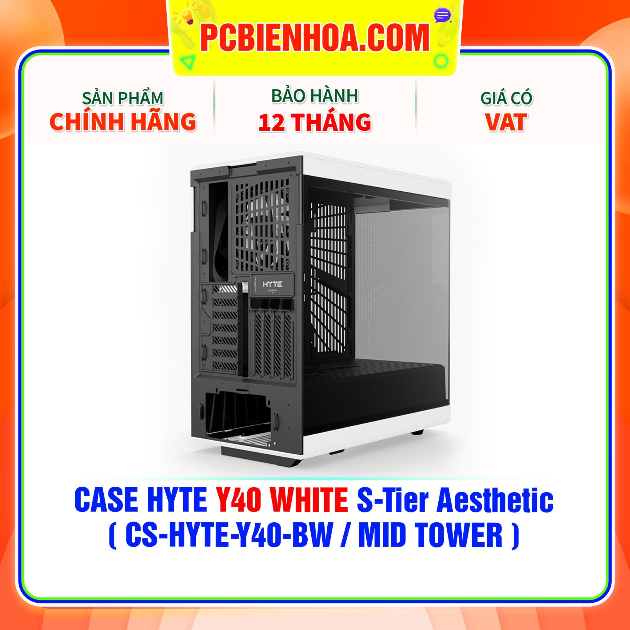  CASE HYTE Y40 WHITE S-Tier Aesthetic - SẴN DÂY RISER PCIe 4.0 & 2 FAN 12CM ( CS-HYTE-Y40-BW / MID TOWER ) 