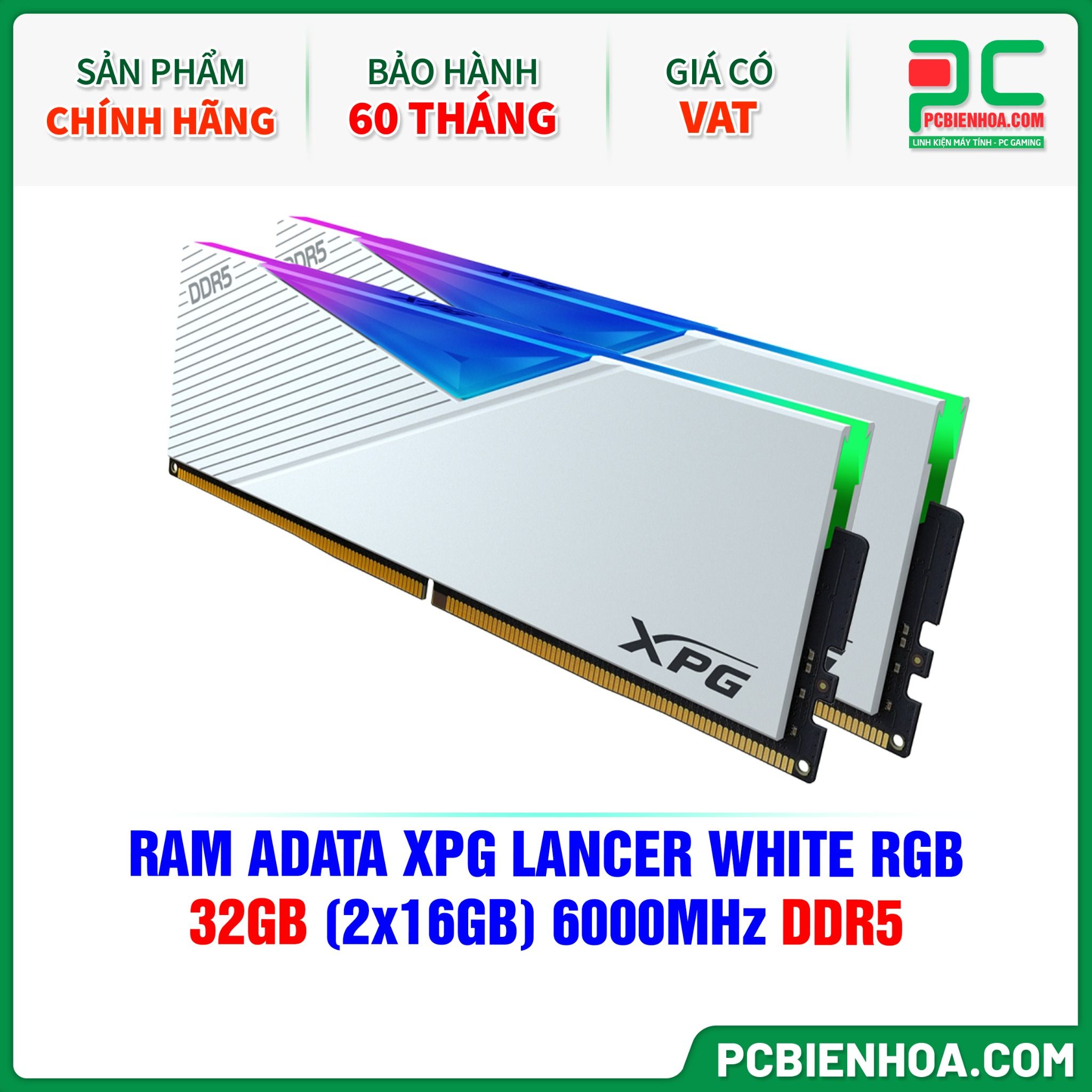 RAM ADATA XPG LANCER WHITE RGB - 32GB (2x16GB) 6000MHz DDR5