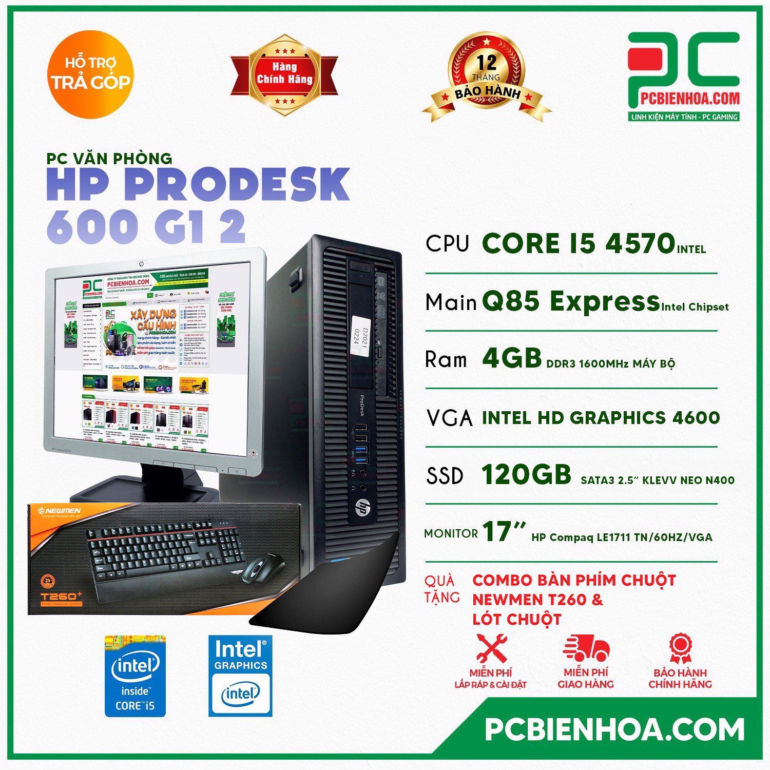 BỘ PCVP HP PRODESK 600 G1 2 ( CORE I5 4570 / Q85 / 4GB / 120GB )( HÀNG THANH LÝ CÔNG TY SIÊU BỀN )