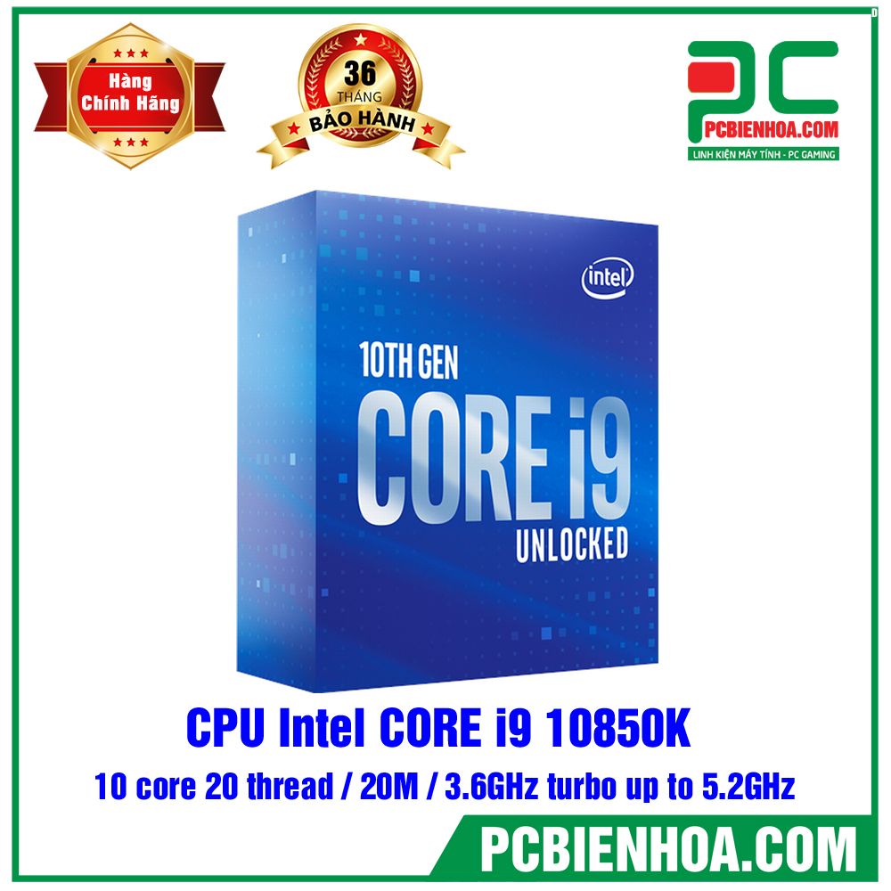 CPU Intel Core i9 10850K (3.6GHz turbo up to 5.2GHz, 10 nhân 20 luồng, 20MB Cache, 95W) - Socket Intel LGA 1200