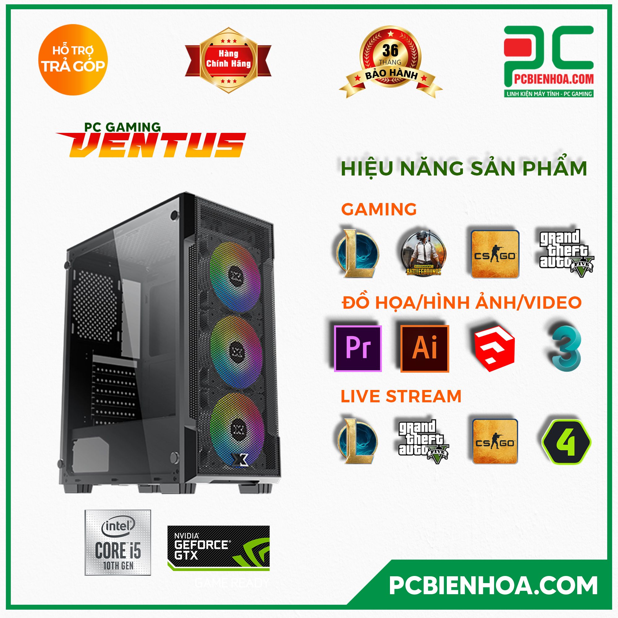 PCGAMING VENTUS ( CORE i5 10400F / B460 / 1660 / 16GB / 128GB / 550W )