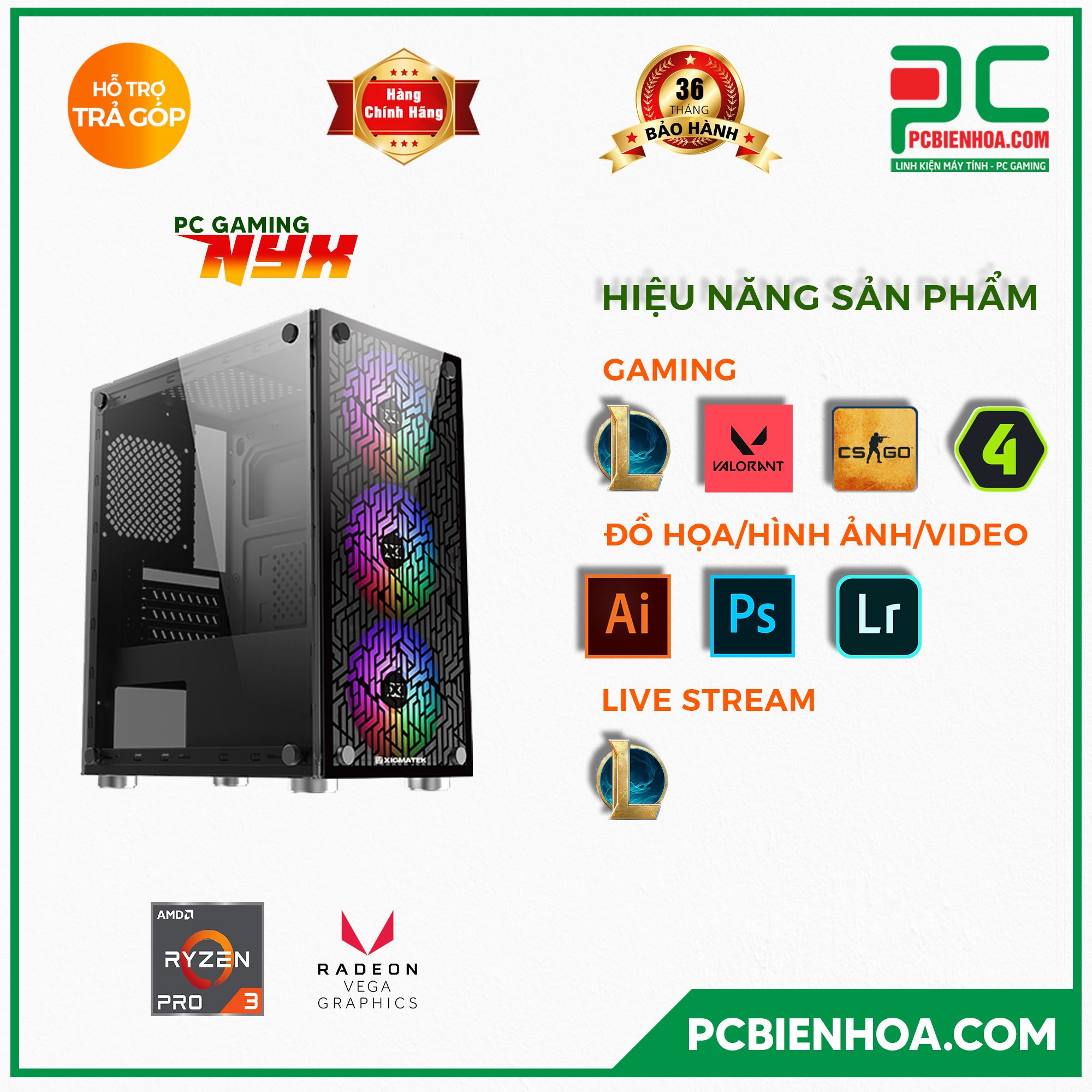 PCGAMING NYX ( RYZEN 3 PRO 4350G / A520 / 8GB / 128GB / 550W )