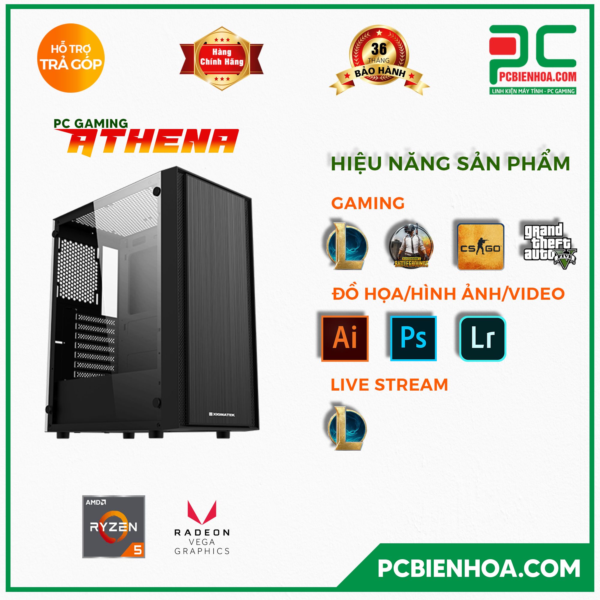 PCGAMING ATHENA ( RYZEN 5 3400G / B450 / 8GB / 128GB / 550W )