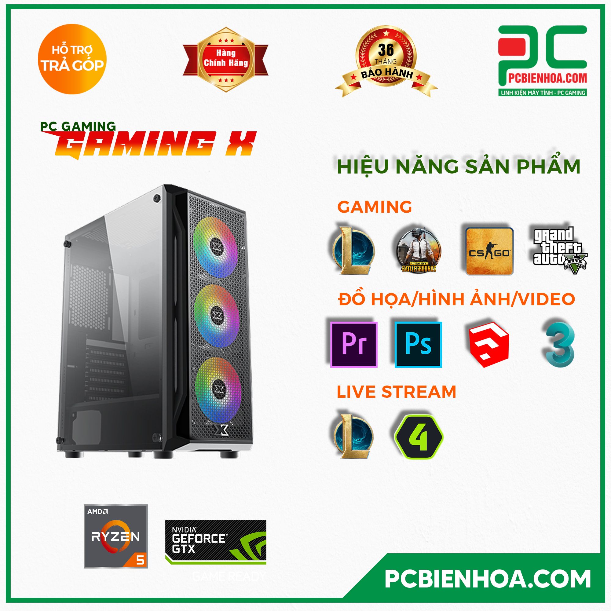 PCGAMING GAMING X ( RYZEN 5 3600 / B450 / 1650 / 16GB / 265GB / 550W )