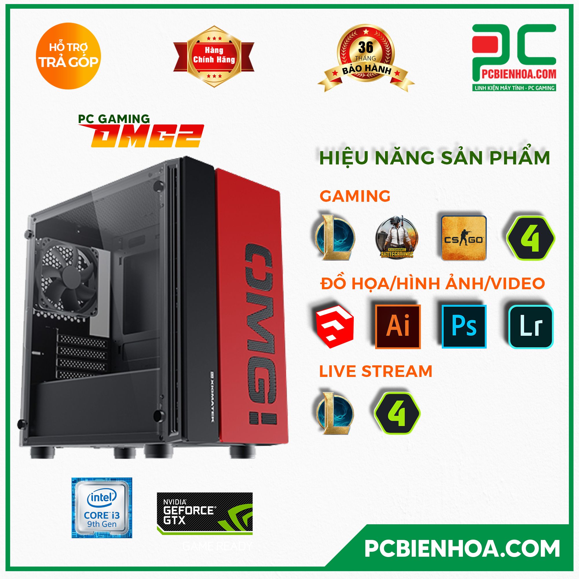 PCGAMING OMG 02 ( CORE I3 9100F / H310 / 1050TI / 8GB / 128GB / 550W )