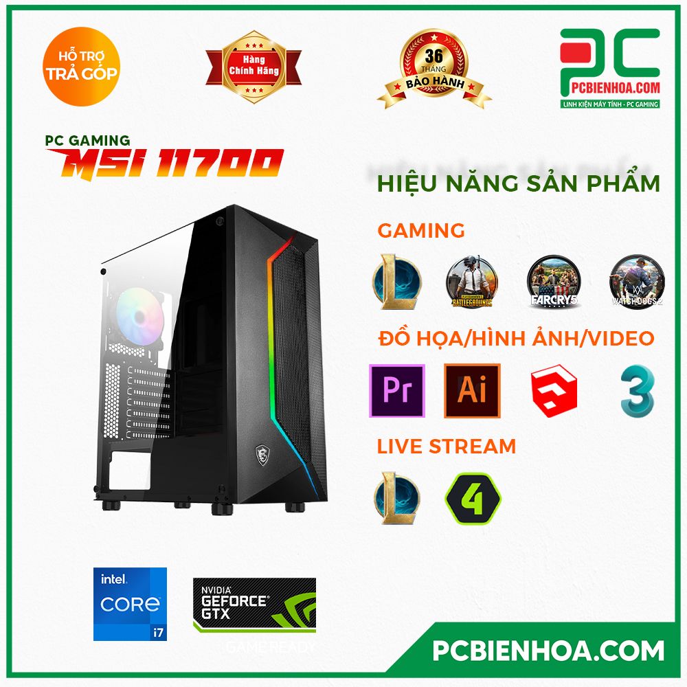 PC GAMING MSI 11700 ( CORE I7 11700 / B560 / GTX1650 / 16GB / 256GB )