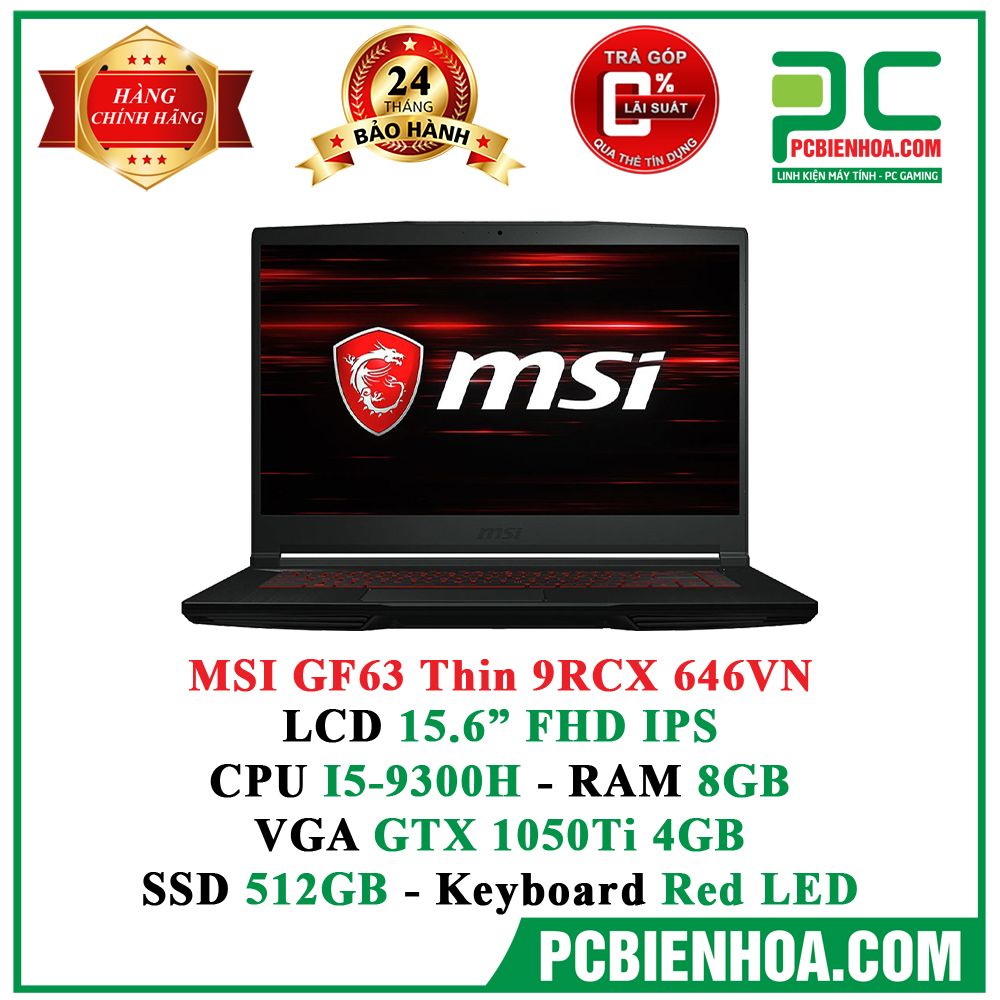 Laptop Gaming MSI GF63 Thin 9RC-646VN