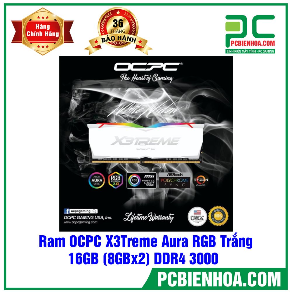 Ram OCPC X3Treme Aura RGB Màu Trắng 16GB (8GBx2) DDR4 3000