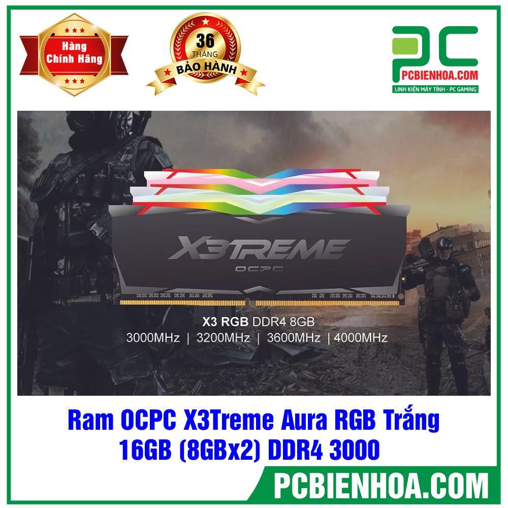 Ram OCPC X3Treme Aura RGB Màu Trắng 16GB (8GBx2) DDR4 3000