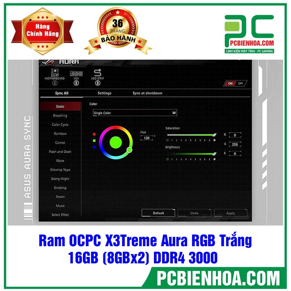 Ram OCPC X3Treme Aura RGB Màu Trắng 16GB (8GBx2) DDR4 3000