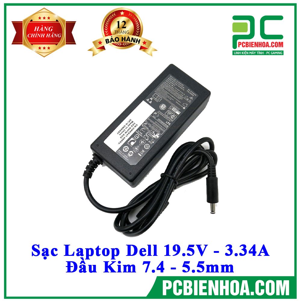 Sạc Laptop Dell 19.5V-3.34A Đầu Kim 7.4x5.5mm