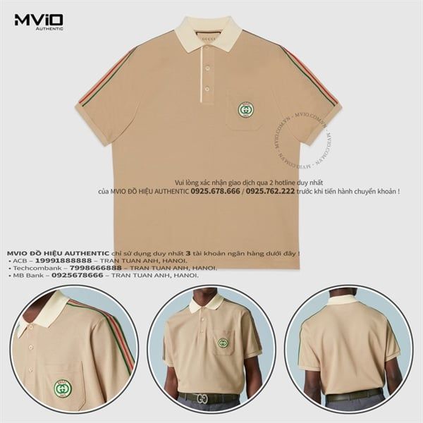 Polo Gucci Be Cổ Trắng Vai Viền 753078 XJFTN 2219
