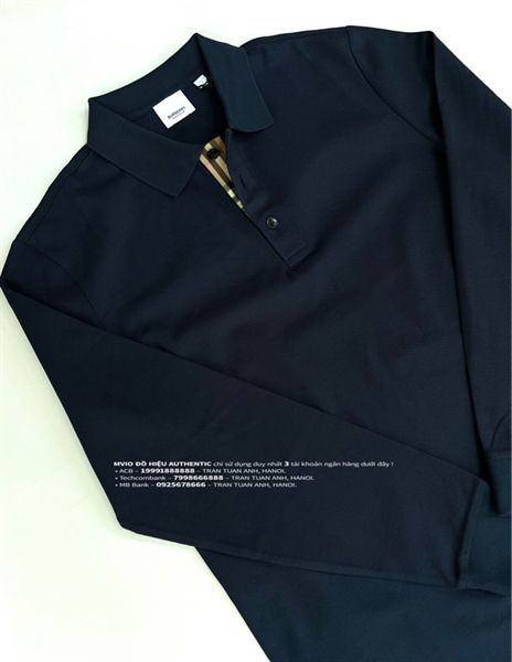 Polo Burberry Navy Dài Tay Check Cổ 8084404 1003