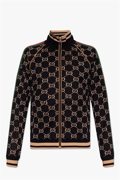Khoác Gucci Đen Mono Vai Vạt Cờ Xanh Đỏ 695955 XJEEI
