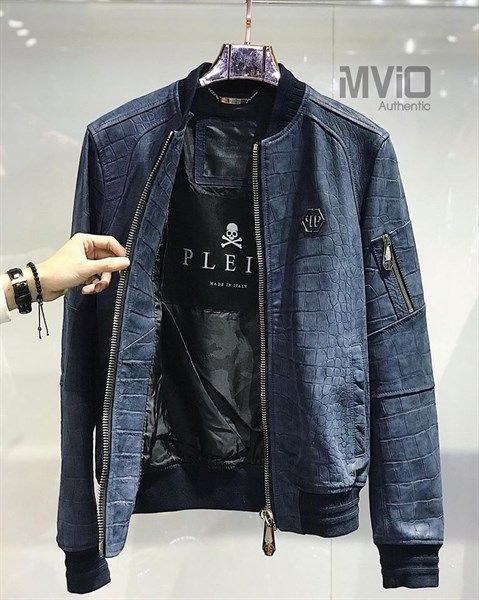 Áo Khoác Philipp Plein Xanh Navy Vân Cá Sấu Tag Lưng F18C Mlbc0577 Ple010N